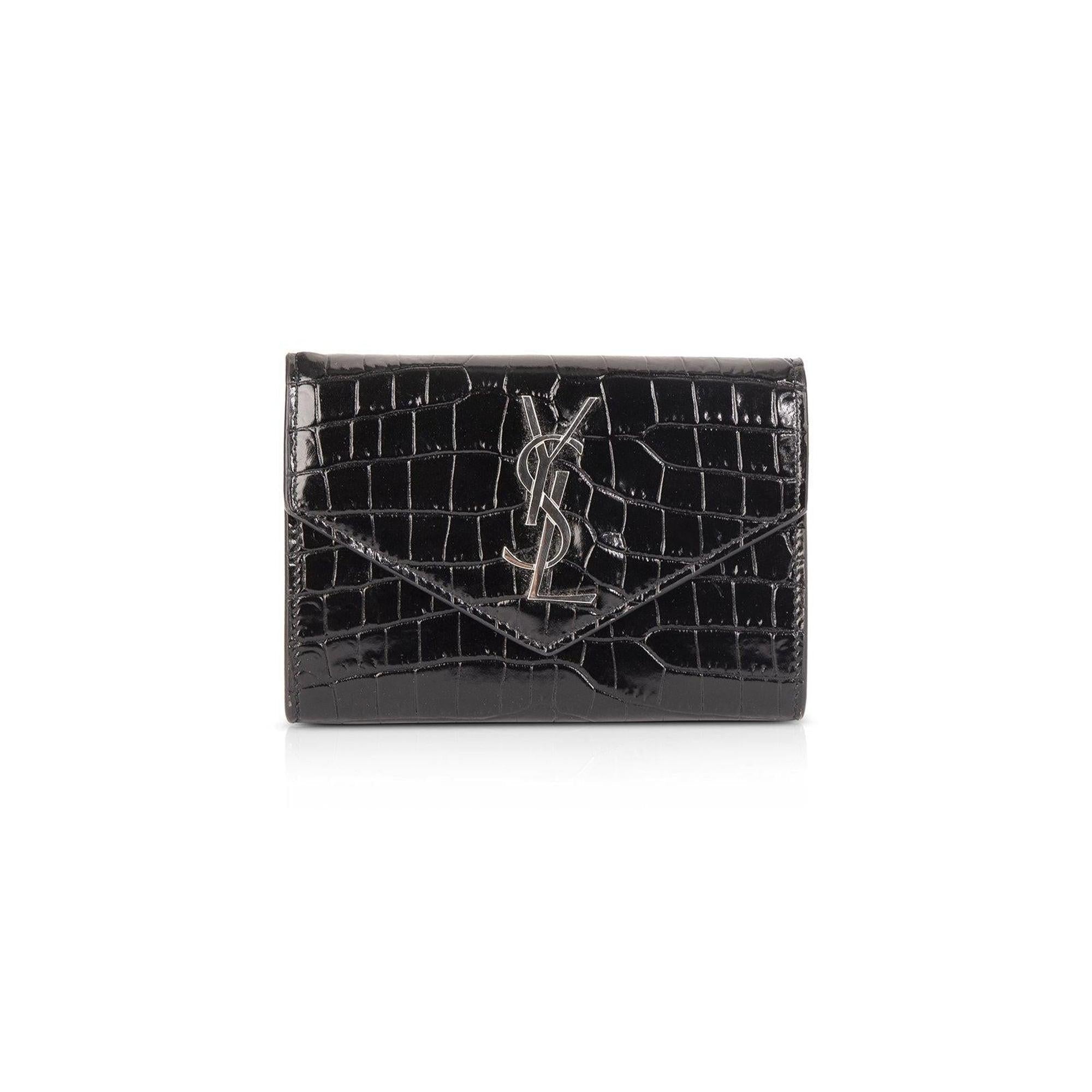 Saint Laurent Croc Embossed Small Envelope Wallet