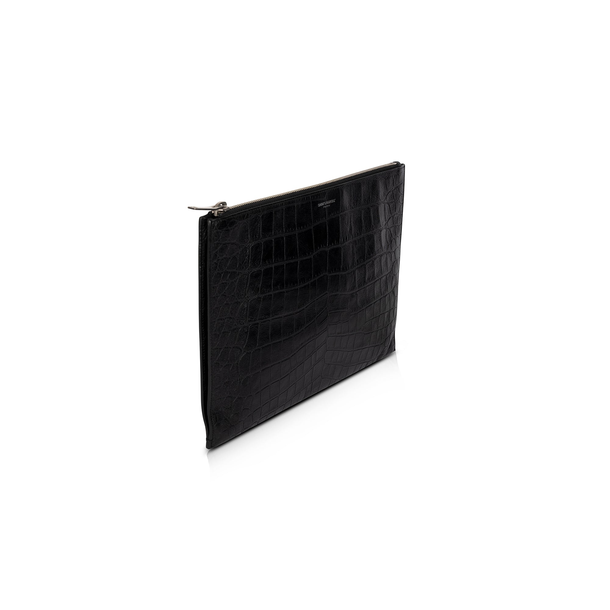 Saint Laurent Crocodile Embossed Zip Tablet Holder