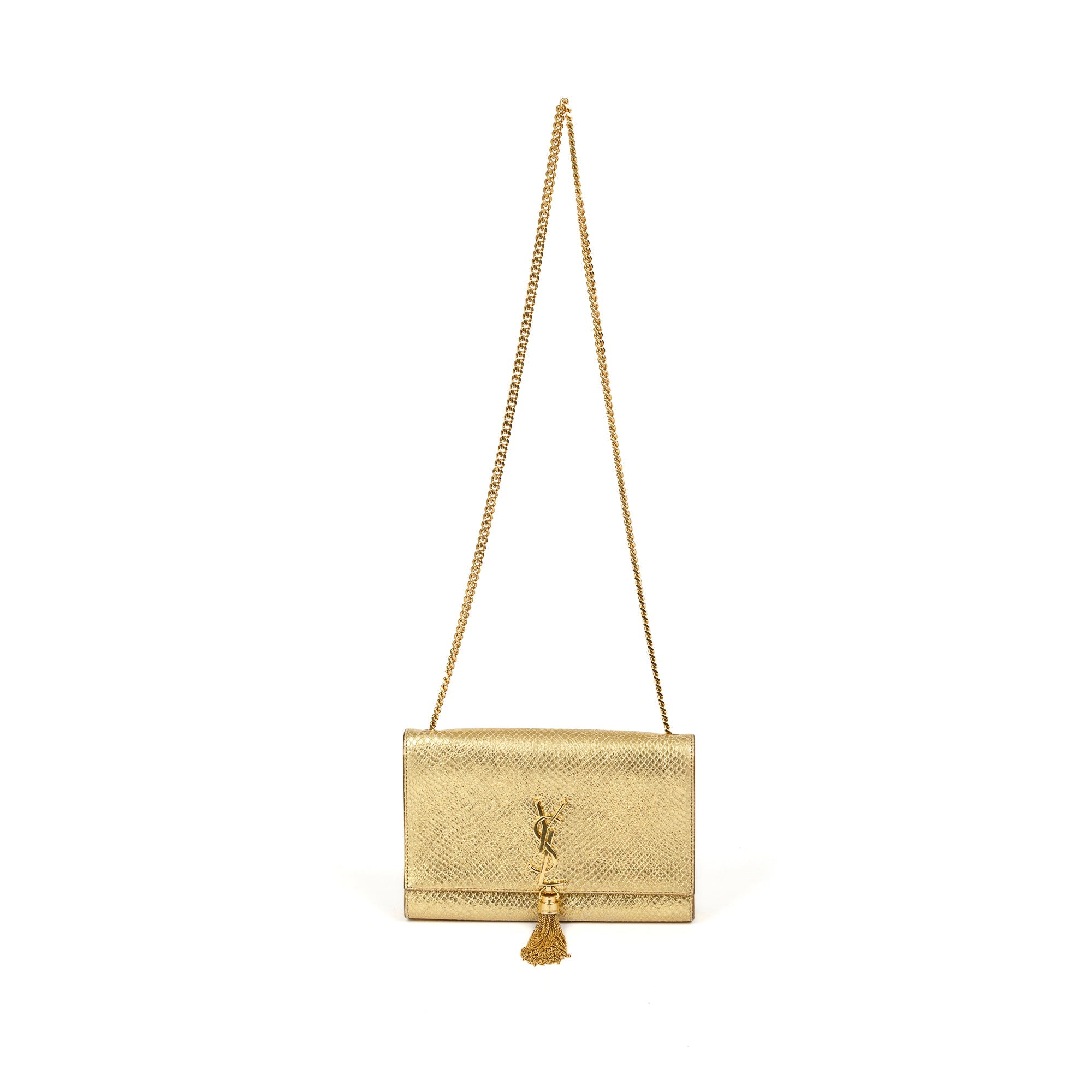 Saint Laurent Medium Python-Embossed Kate Monogram Tassel Bag w/ Box