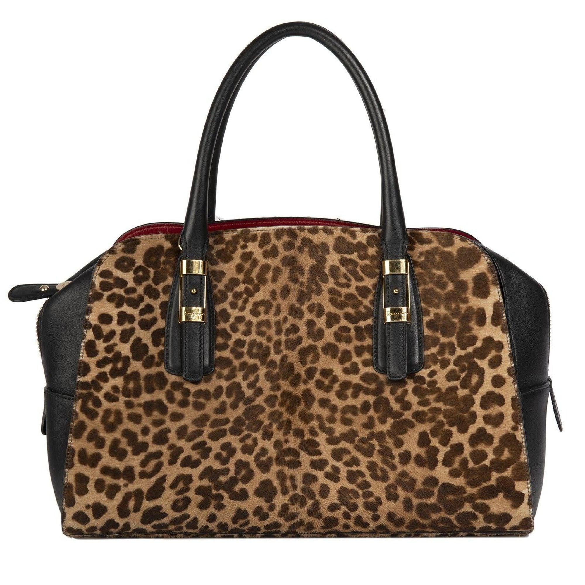 Salvatore Ferragamo Leopard Print Pony Hair Emmy Tote