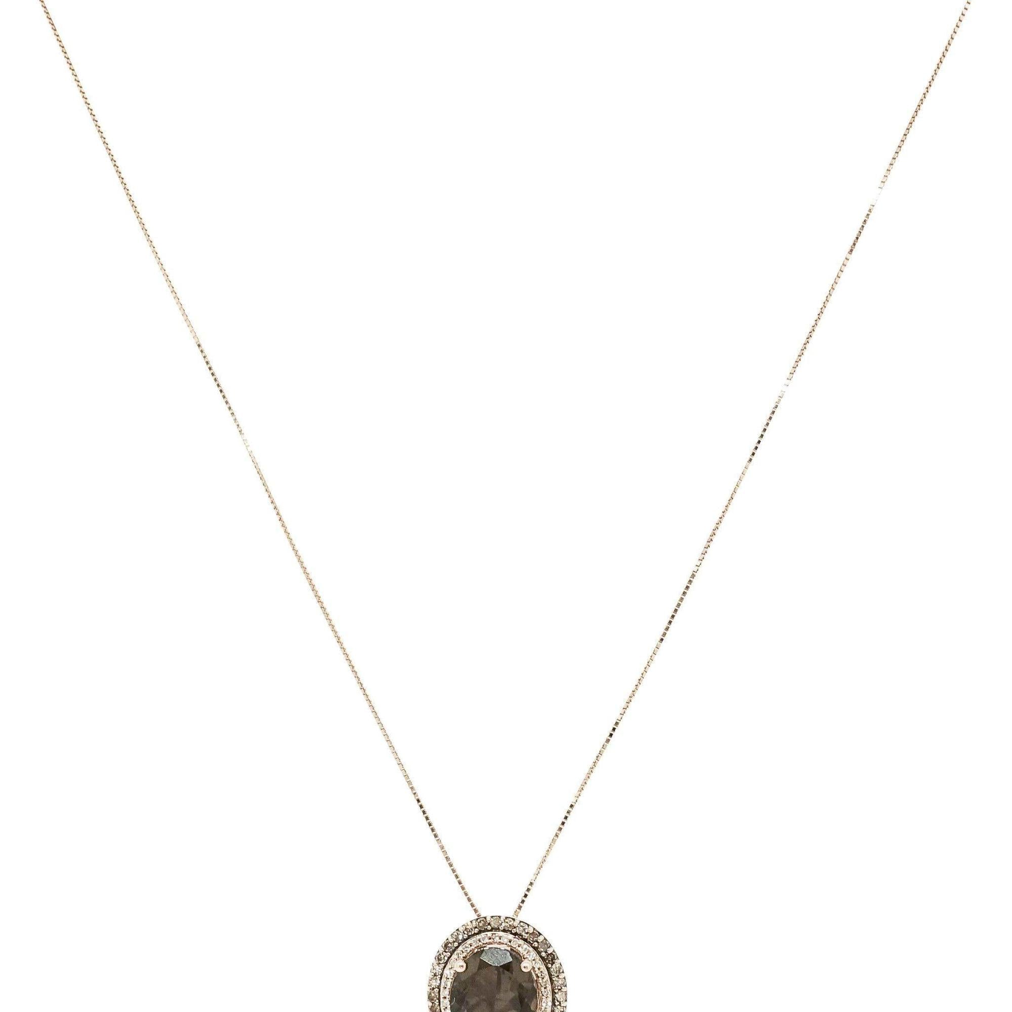 Smoky Quartz and Diamond Pendant on a 18" Chain in 14kt Yellow Gold