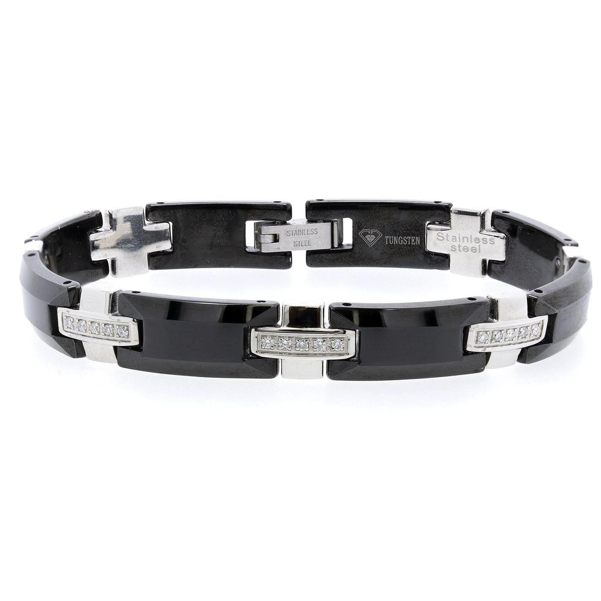 Stainless Steel and Tungsten Diamond Link Bracelet