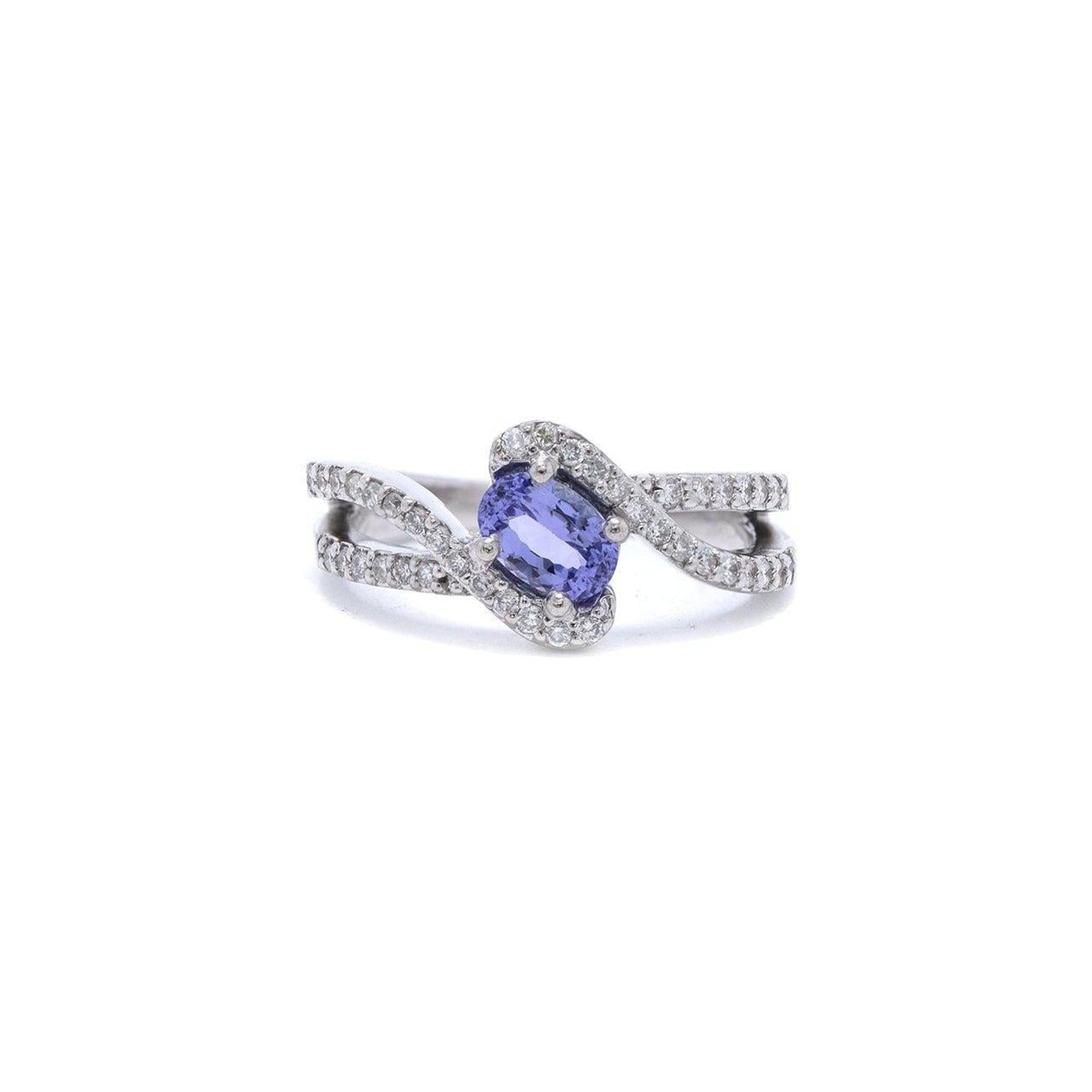 Tanzanite & Diamond Cross Over Cocktail Ring