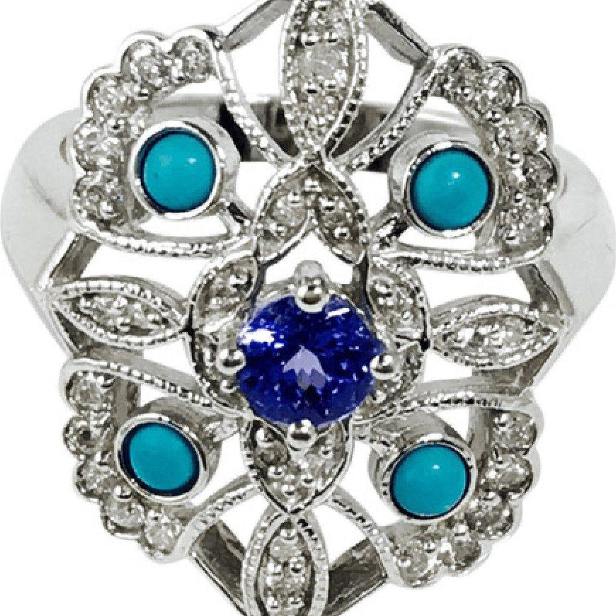 Tanzanite, Turquoise and Diamond Ring