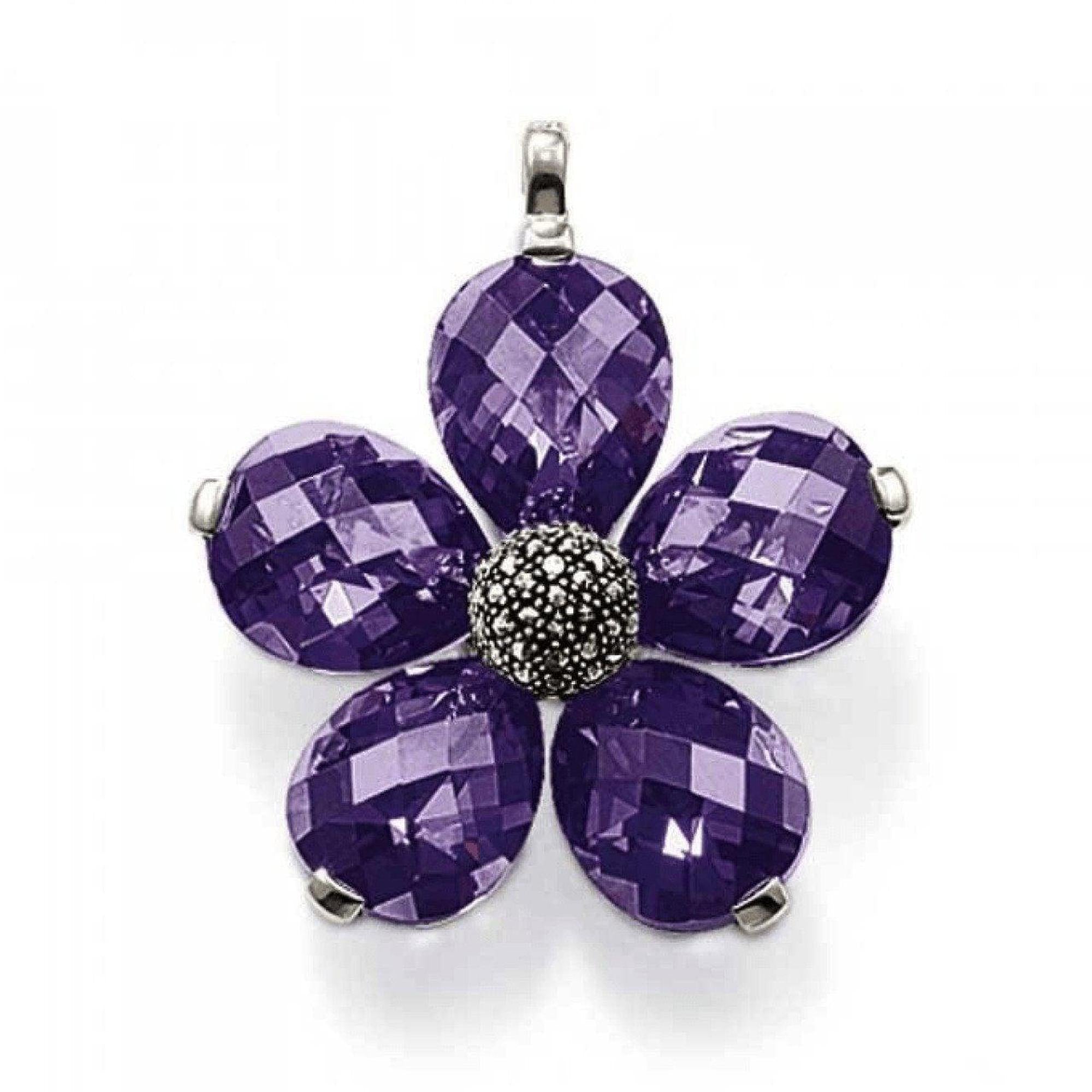 Thomas Sabo Large Purple Crystal Flower Pendant in Sterling Silver