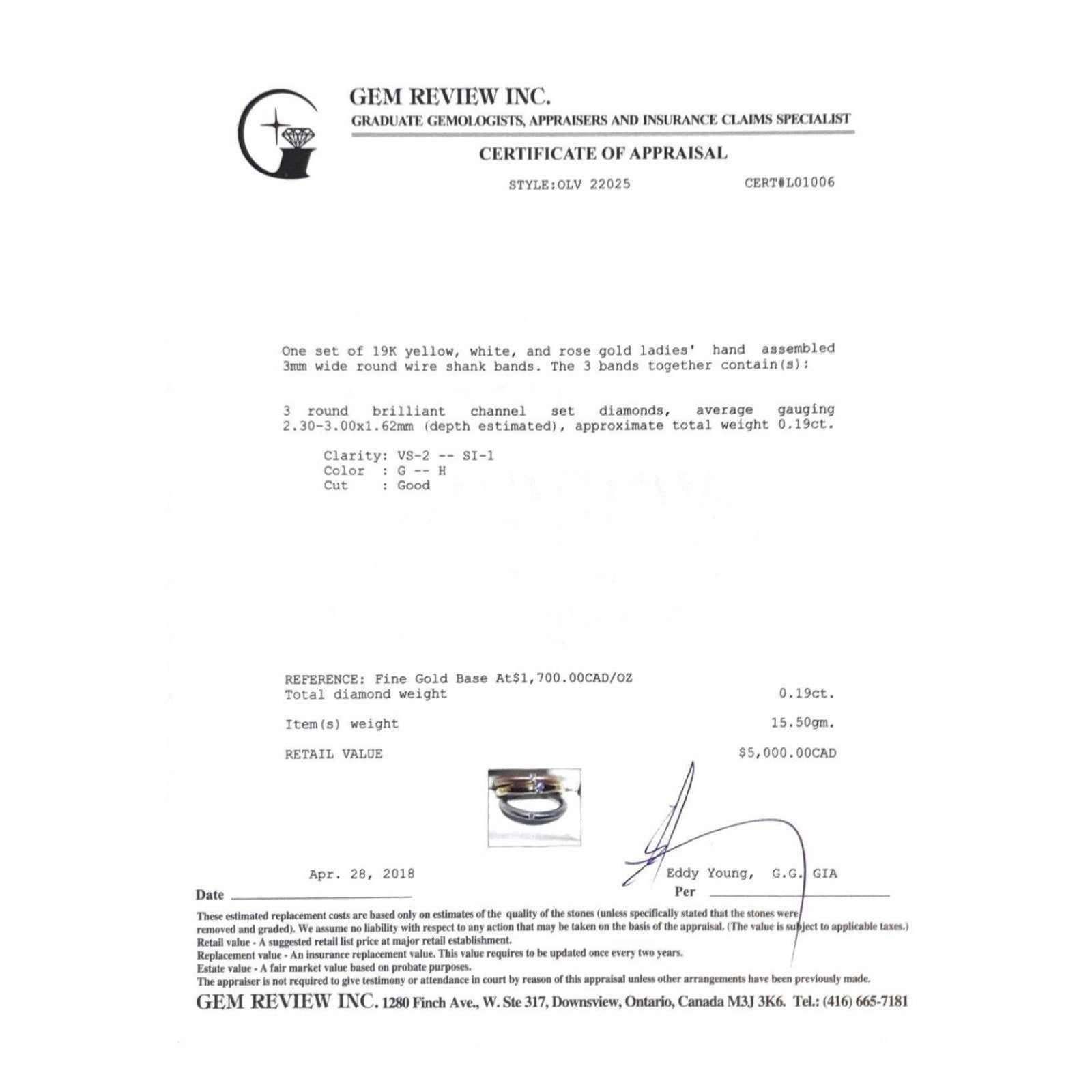 Three Colour Diamond Band Ring Set