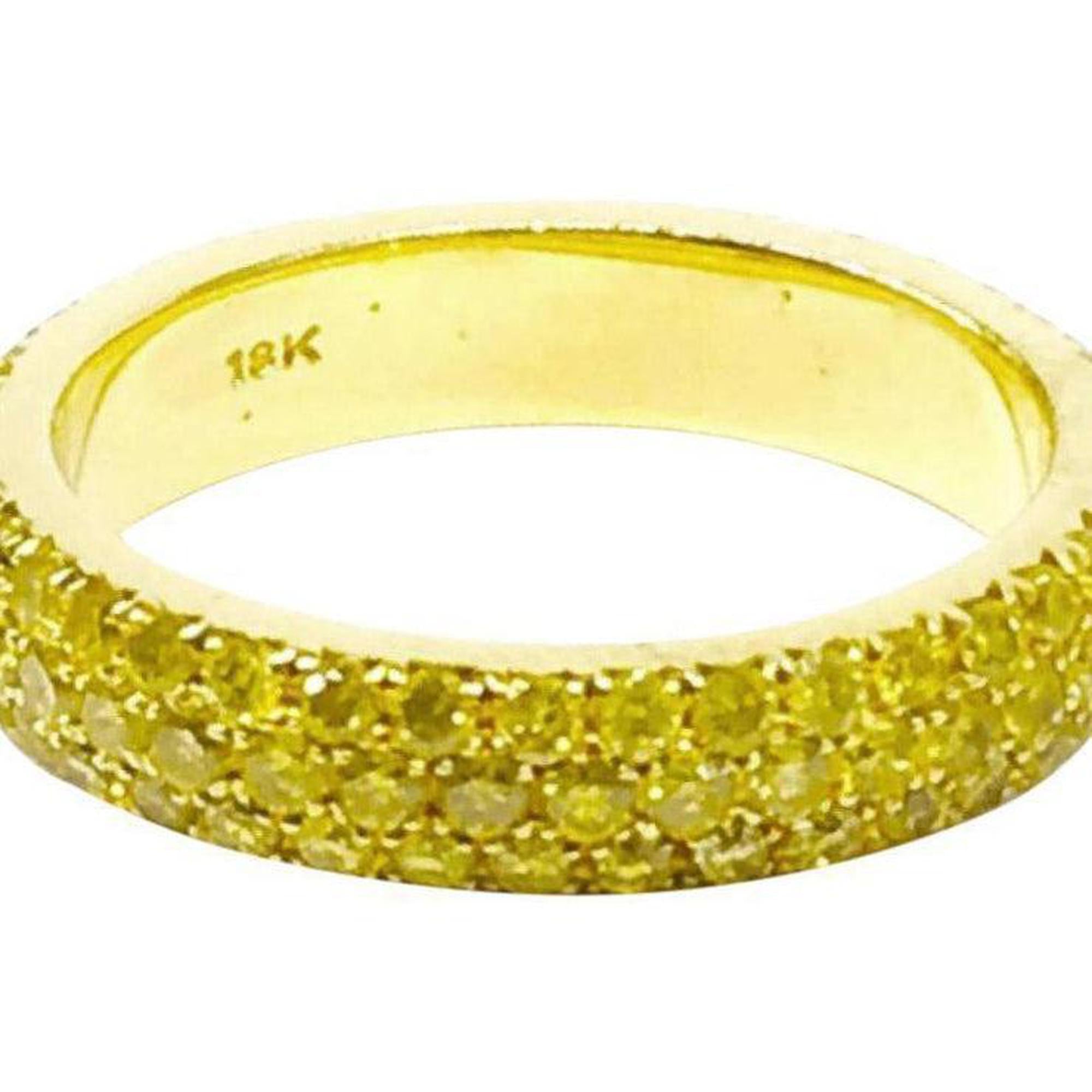 Three Row Pave Natural Fancy Yellow Diamond Band