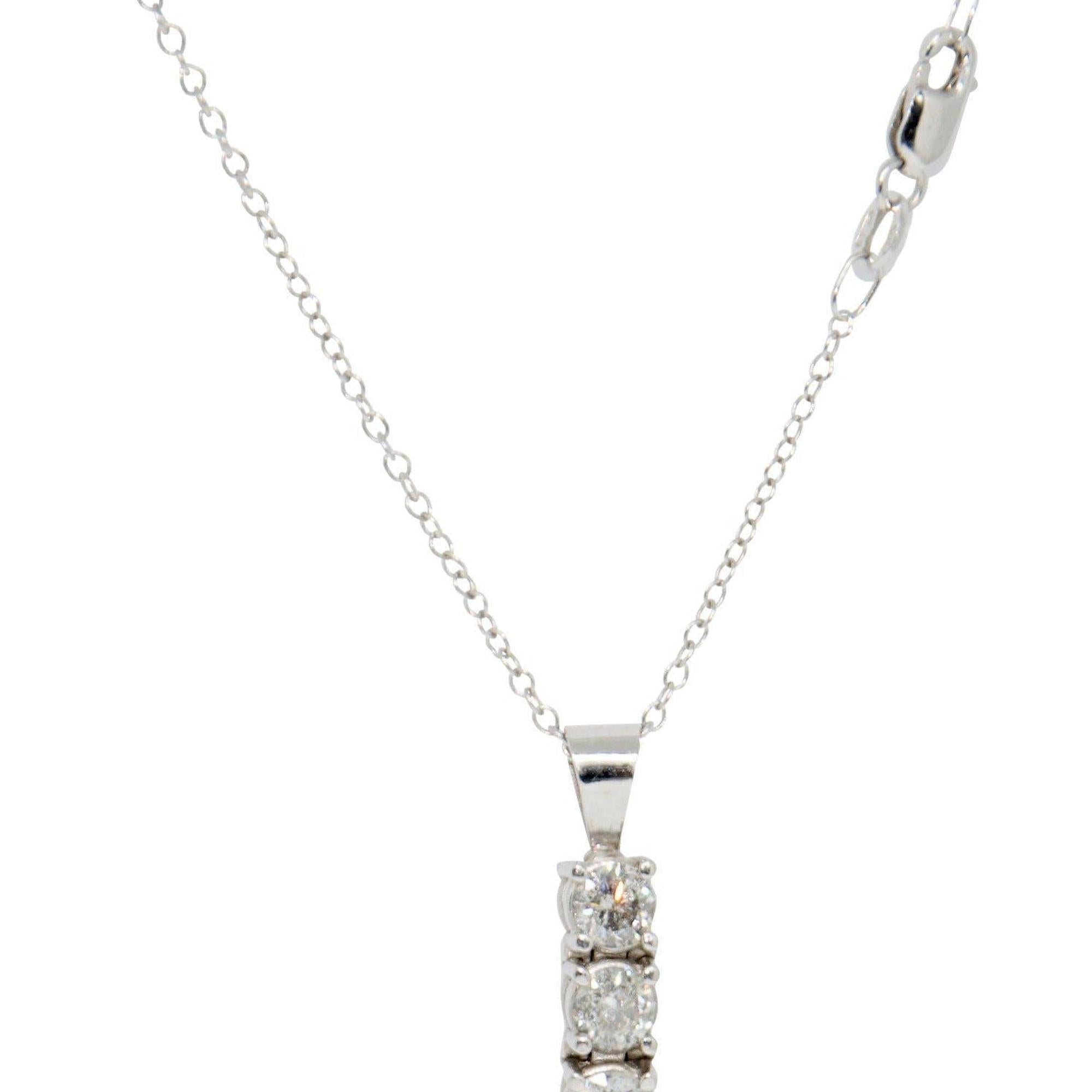 Three Stone Diamond Drop Pendant Necklace