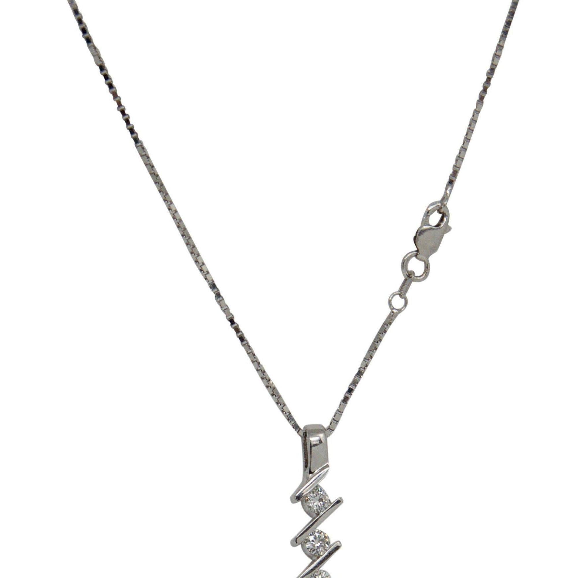 Three Stone Diamond Drop Pendant Necklace