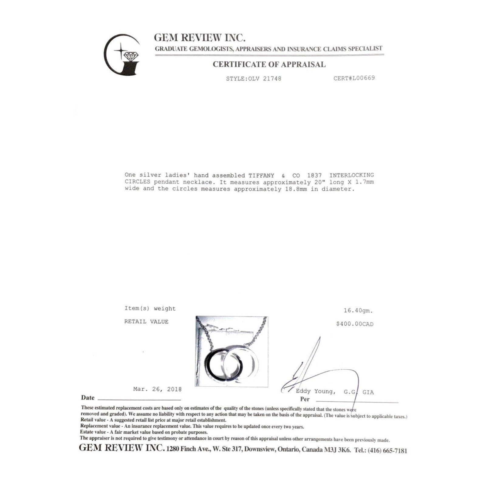 Tiffany & Co 1837 Interlocking Circles Design Center Necklace