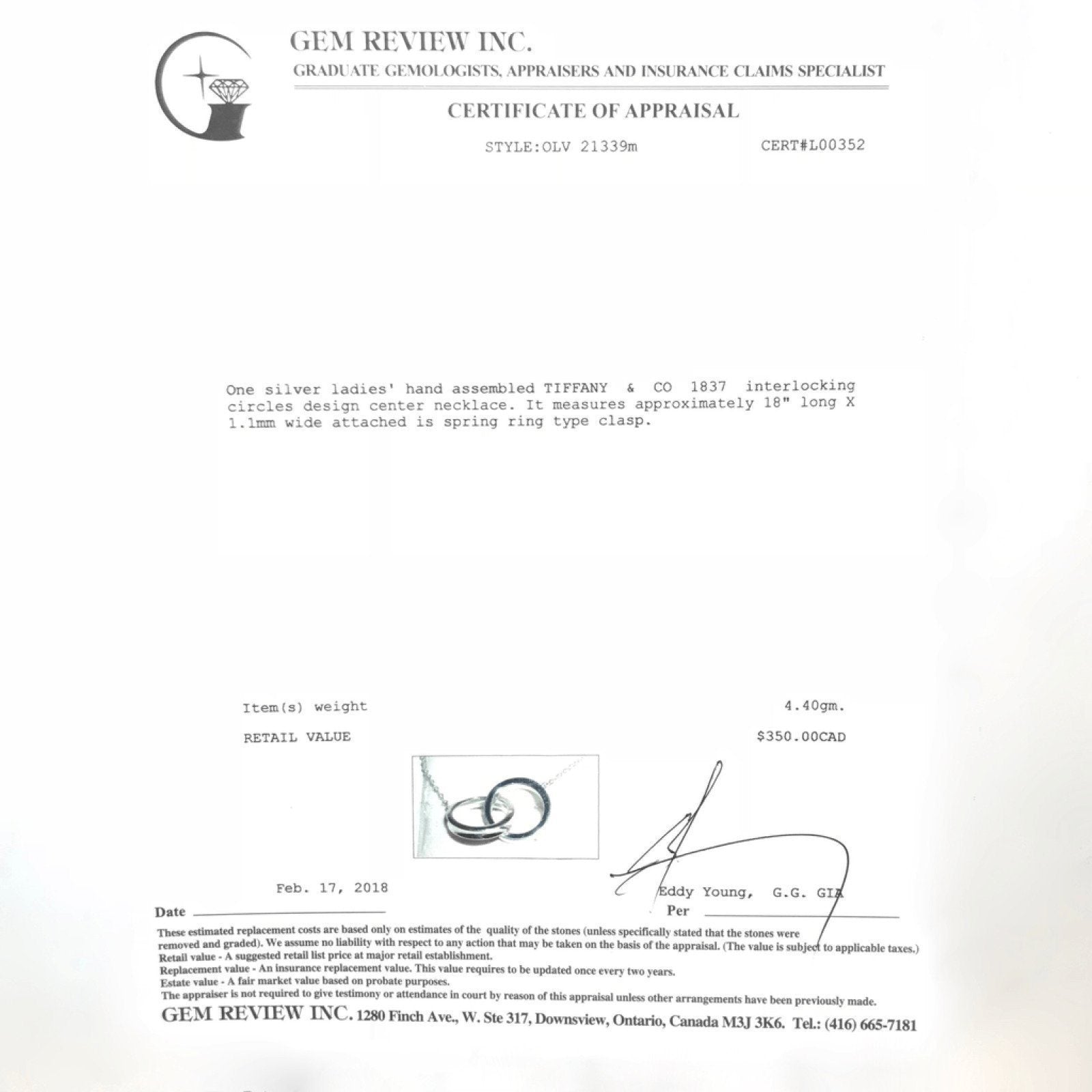 Tiffany & Co 1837 Interlocking Circles Design Center Necklace in Sterling Silver