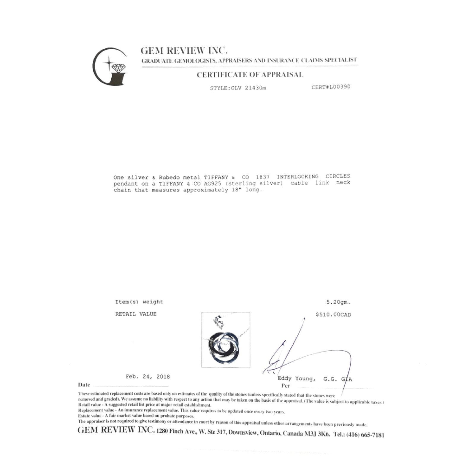 Tiffany & Co 1837 Interlocking Circles Pendant in Sterling Silver and Rubedo Metal