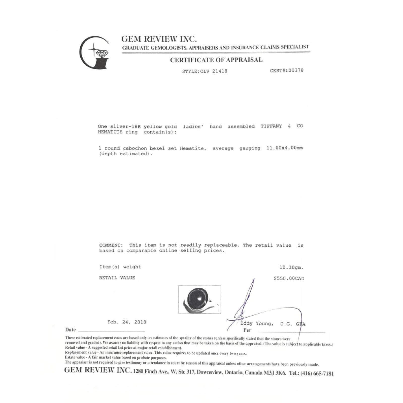 Tiffany & Co Hematite Ring in Sterling Silver and 18K Yellow Gold