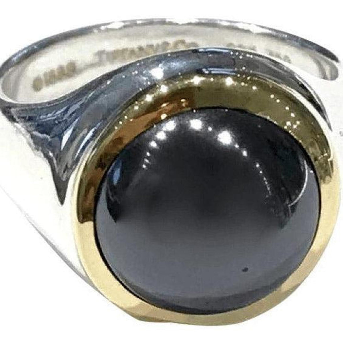 Silver & Hematite Scroll Ring SZ 6.5