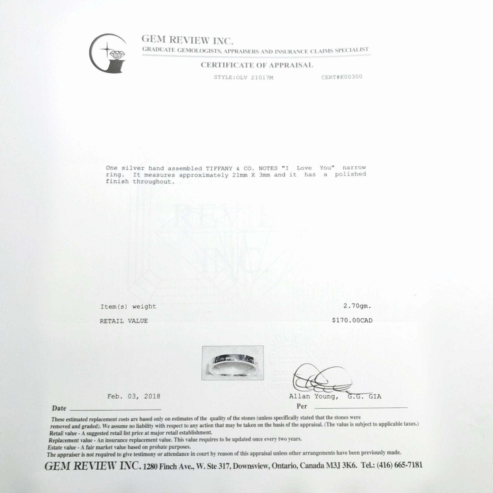 Tiffany & Co Notes 'ÄúI Love You'Äù Narrow Ring