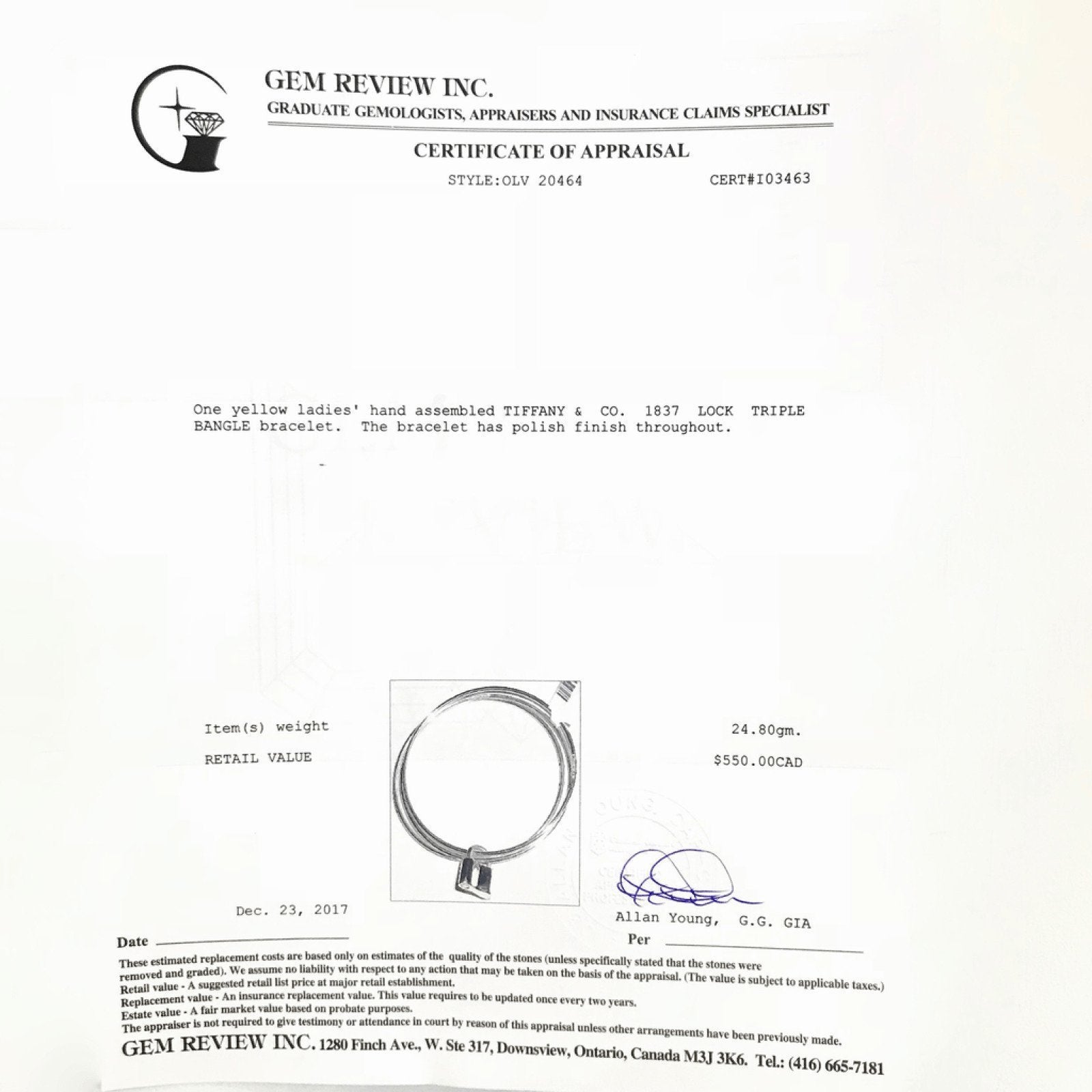 Tiffany & Co. 1837 Lcok Triple Bangle Bracelet