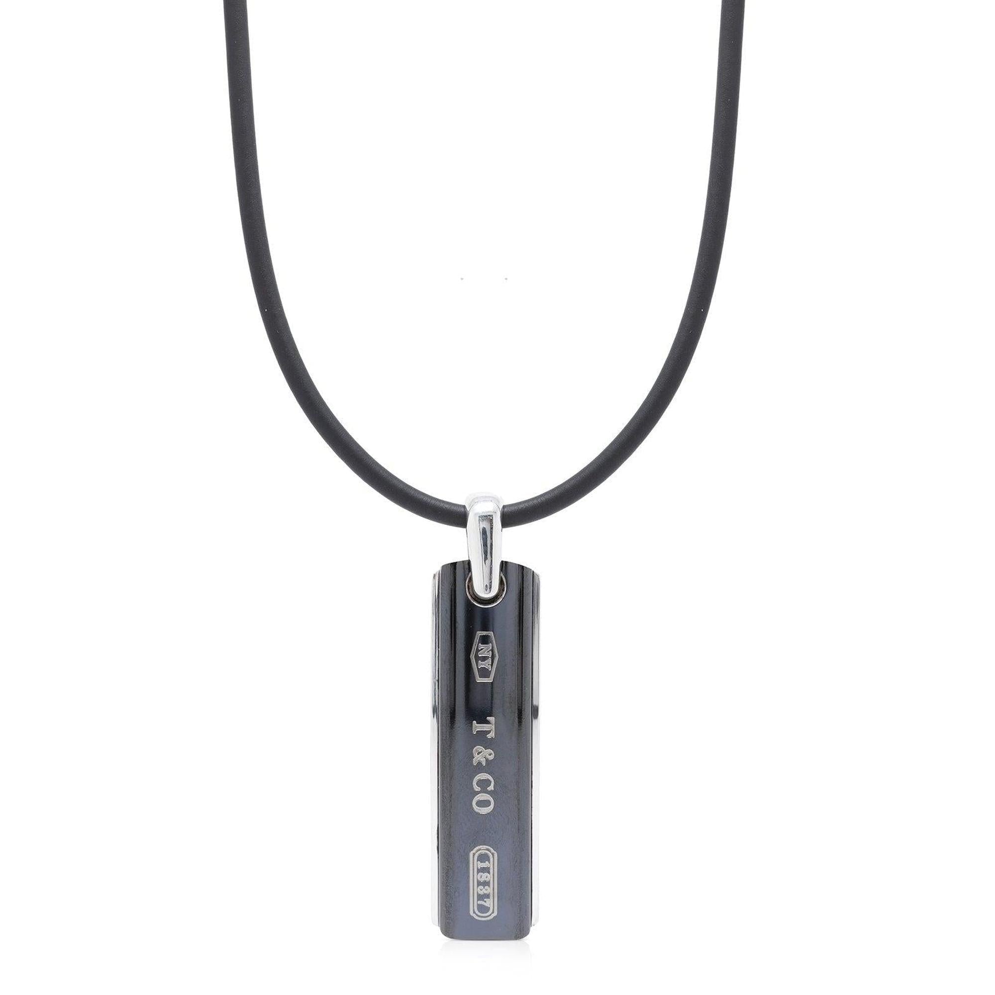 Tiffany & Co. 1837 Midnight Titanium Bar Pendant Surfer Necklace
