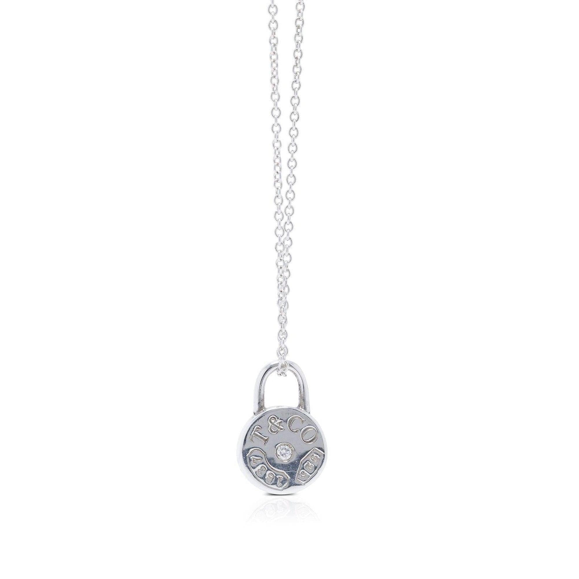 Tiffany & Co. 1837 Mini Round Lock Diamond Pendant Necklace