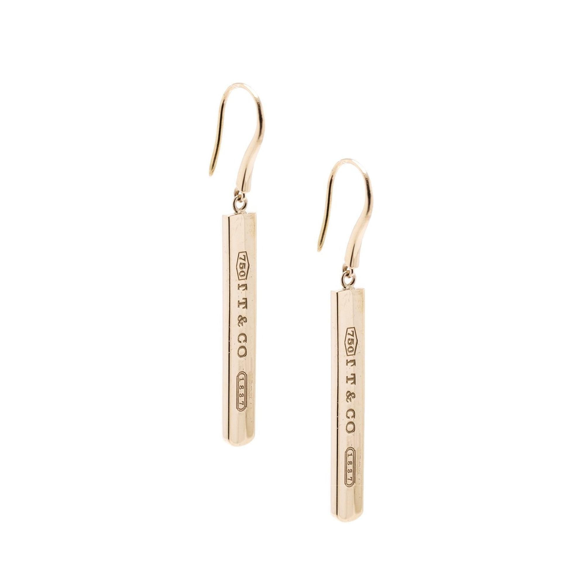 Tiffany & Co. 18k Gold 1837 Bar Drop Earrings