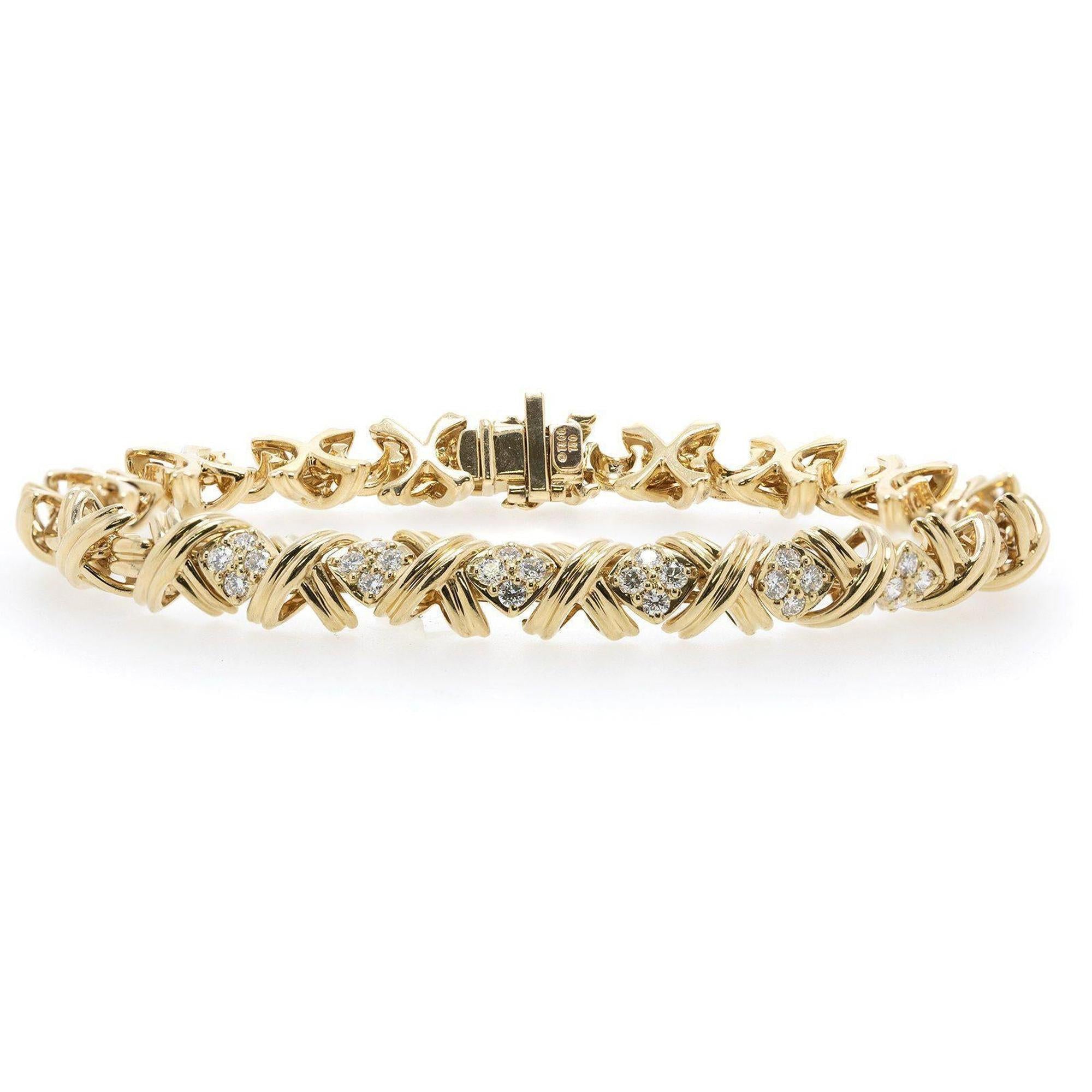 Tiffany & Co. 18k Gold Diamond Signature X Link Bracelet