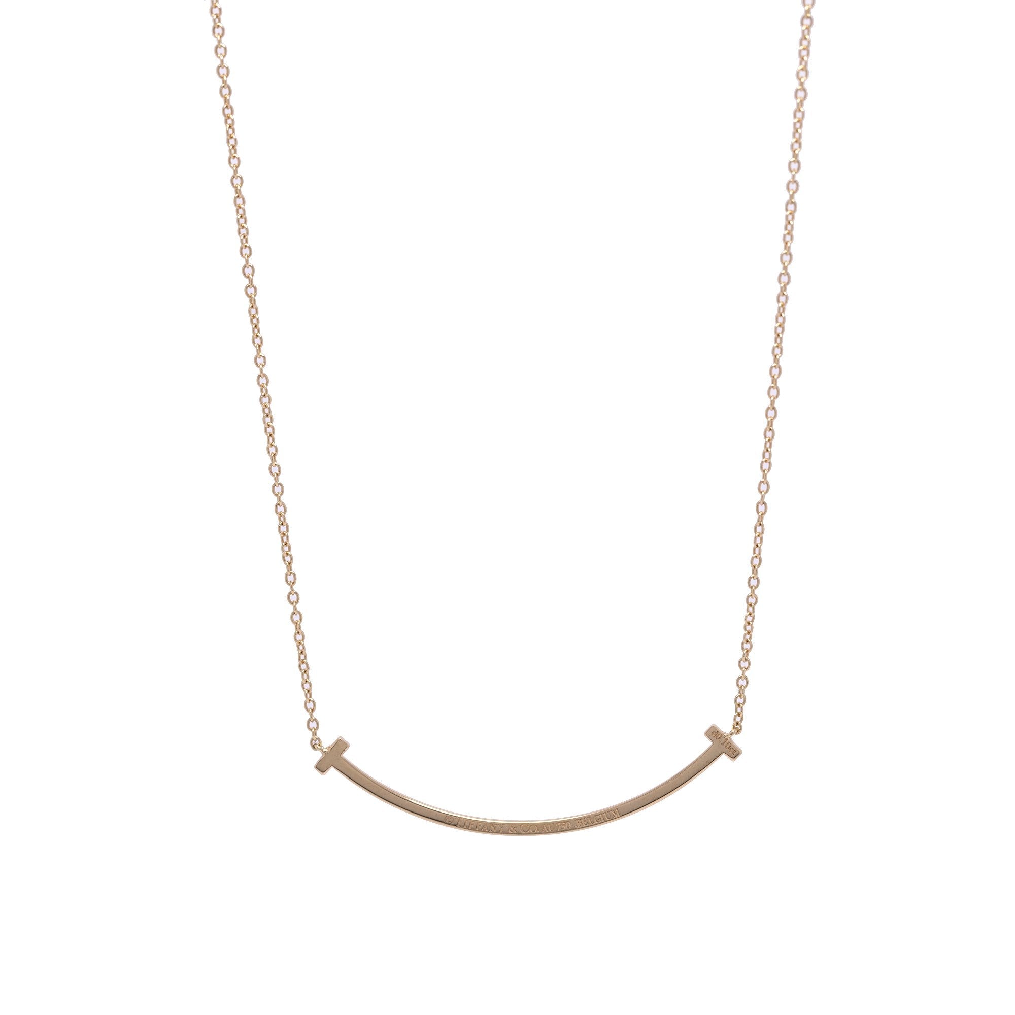 Tiffany & Co. 18k Gold Diamond T Smile Pendant Necklace
