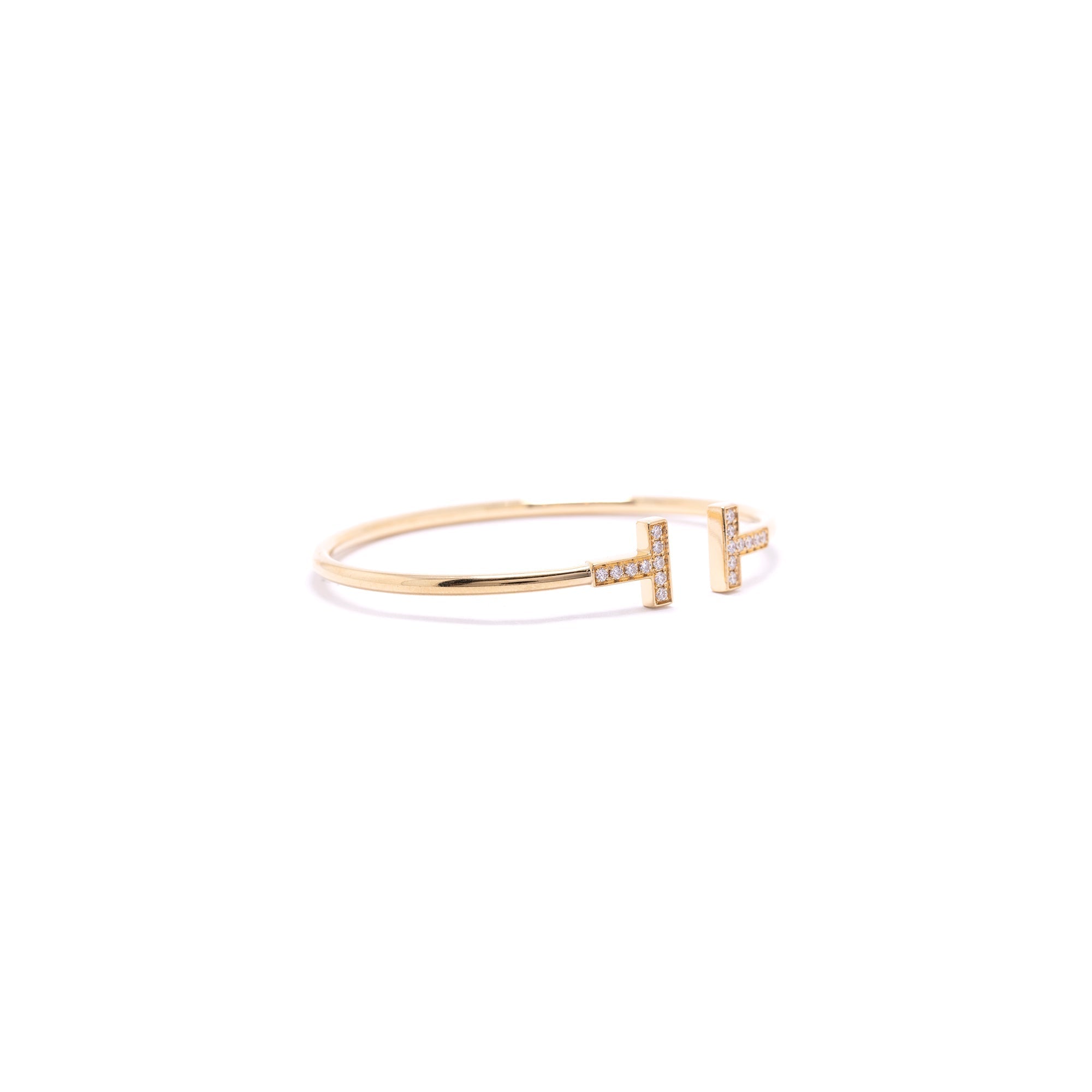 Tiffany & Co. 18k Gold Diamond T Wire Bracelet w/ Box