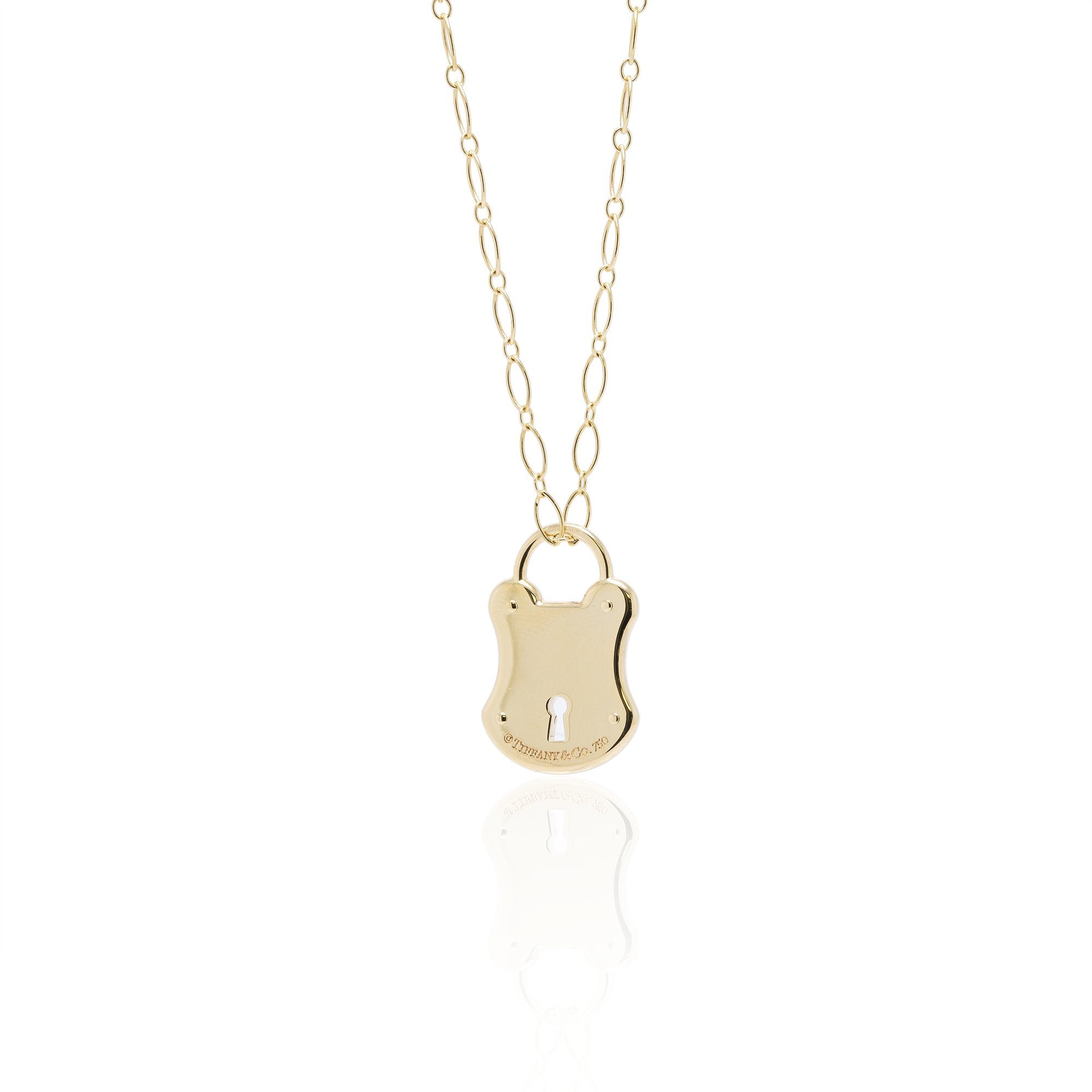 Tiffany & Co. 18k Gold Emblem Lock Pendant Necklace