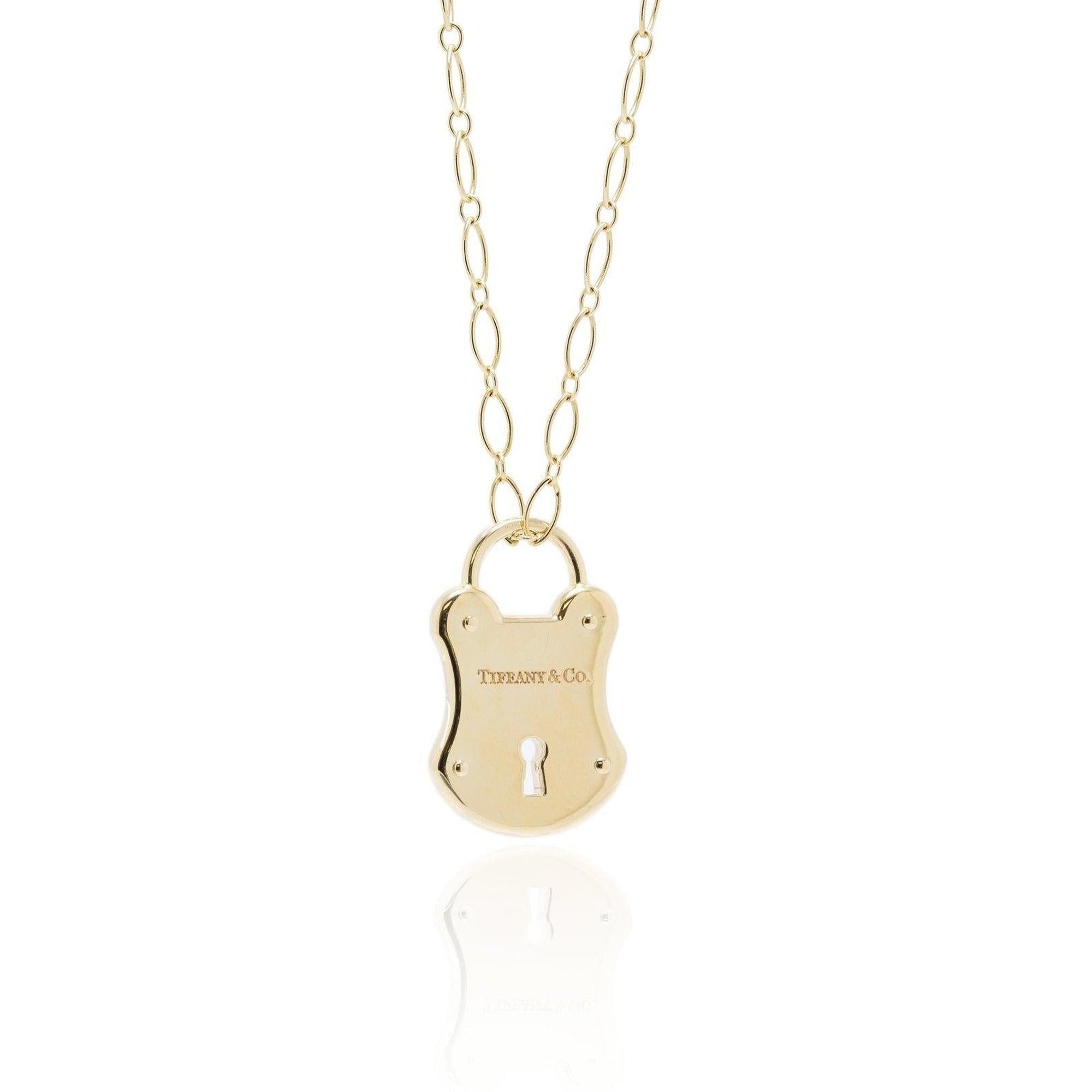 Tiffany & Co. 18k Gold Emblem Lock Pendant Necklace