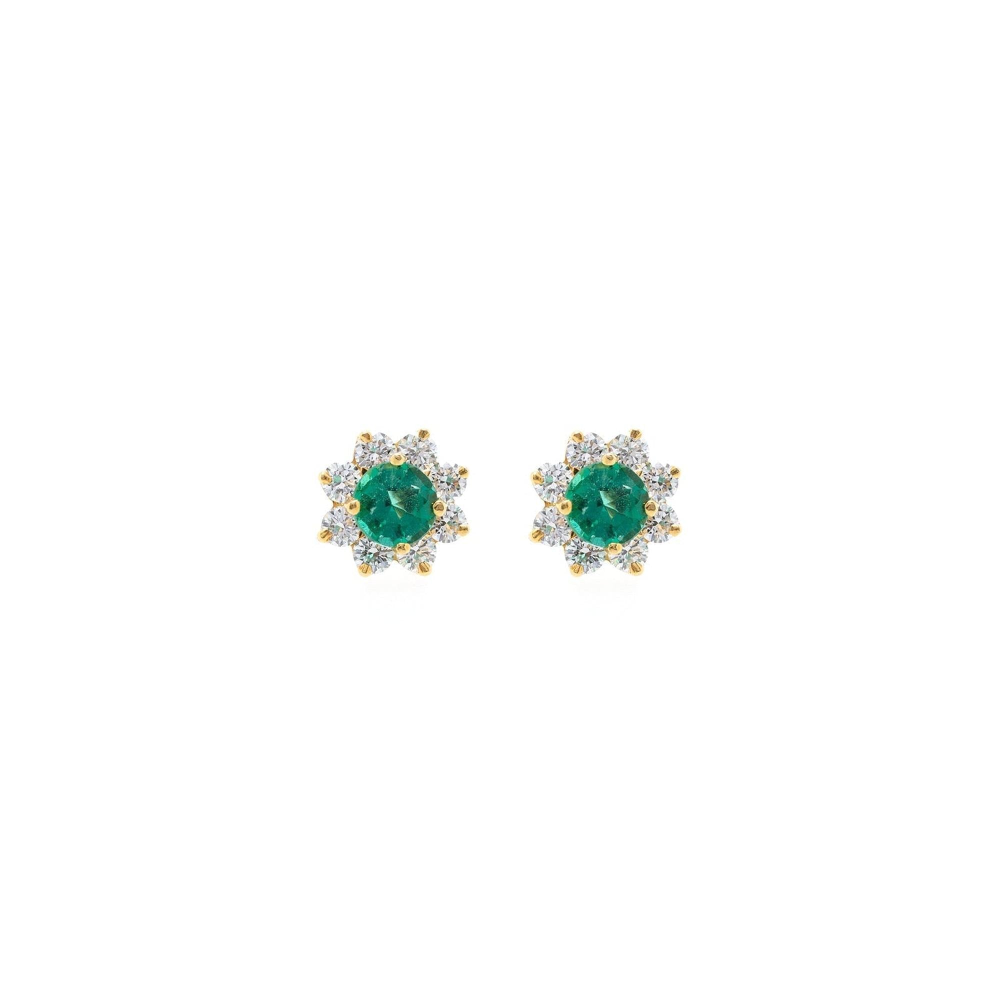 Tiffany & Co. 18k Gold Emerald & Diamond Earrings w/ Box