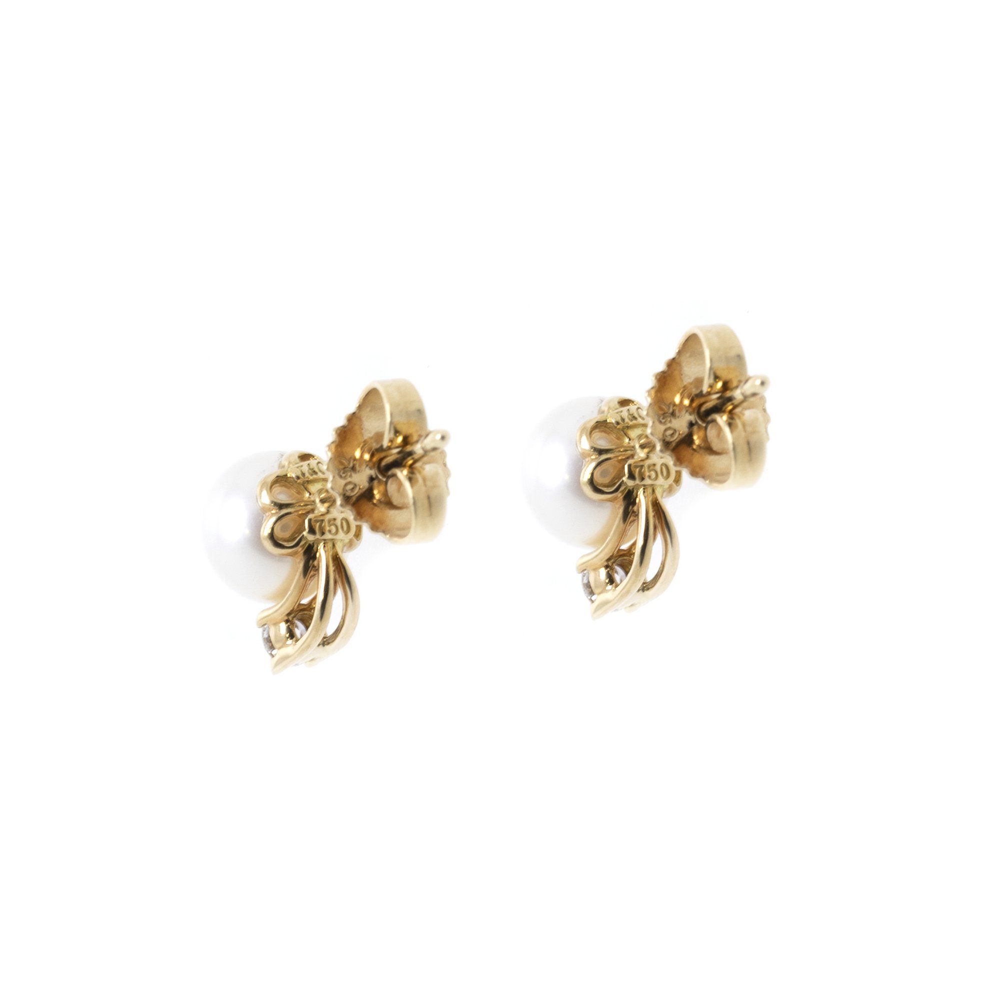 Tiffany & Co. 18k Gold Pearl & Diamond Stud Earrings