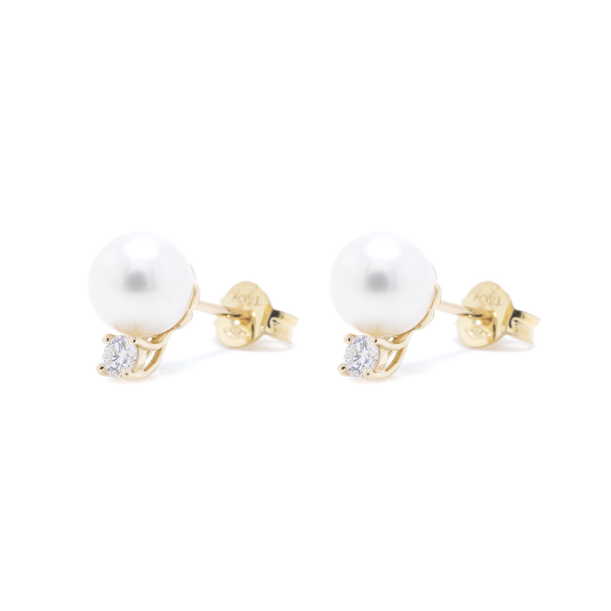 Tiffany & Co. 18k Gold Pearl & Diamond Stud Earrings