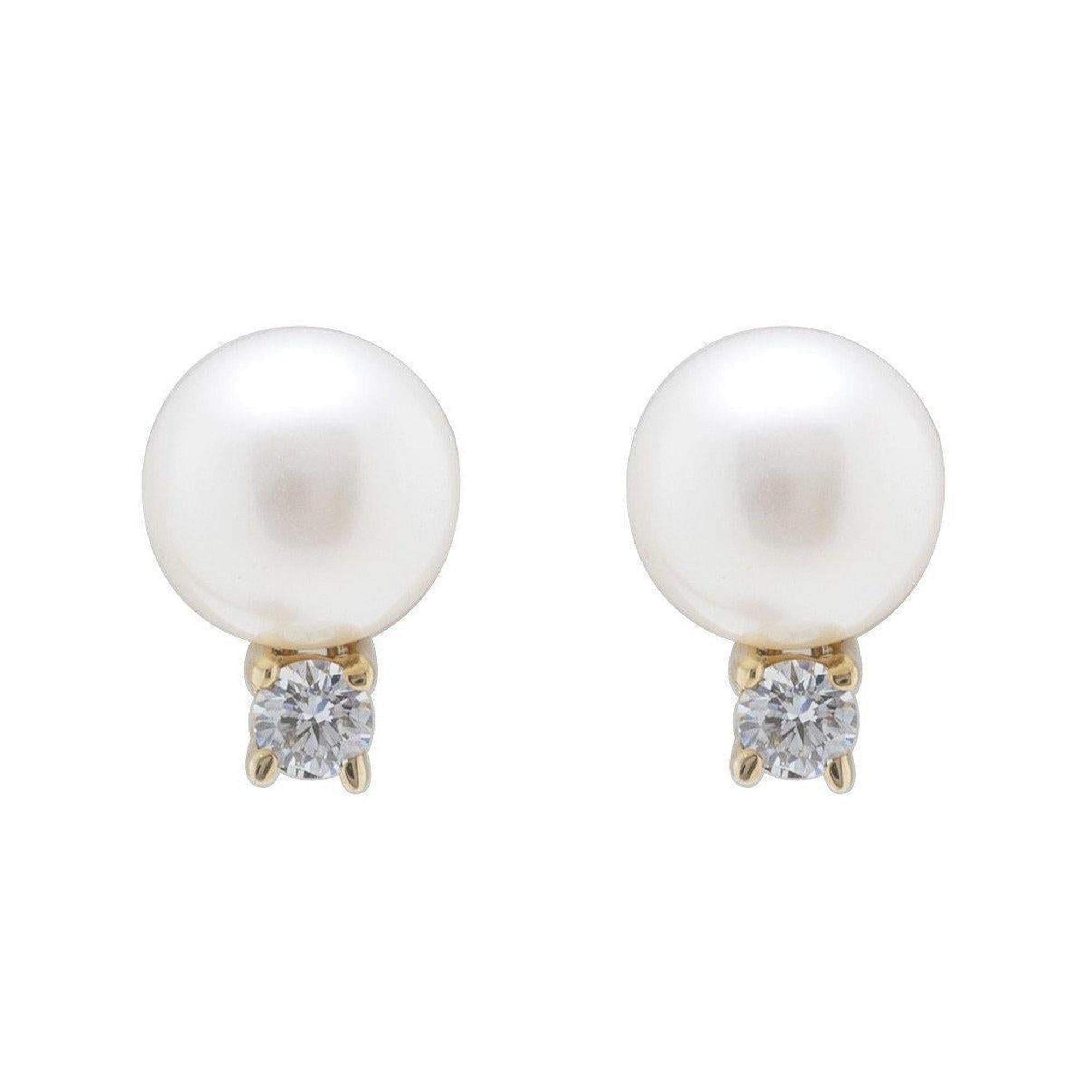 Tiffany & Co. 18k Gold Pearl & Diamond Stud Earrings