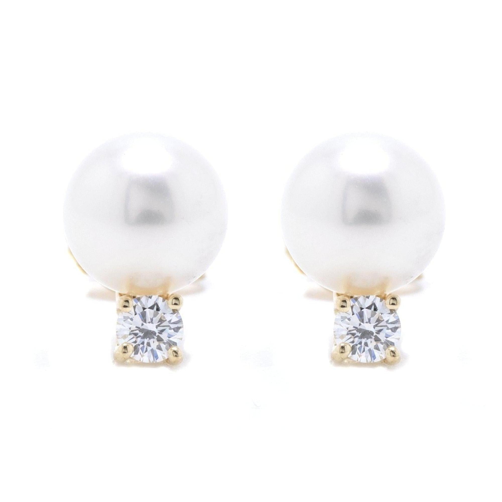 Tiffany & Co. 18k Gold Pearl & Diamond Stud Earrings