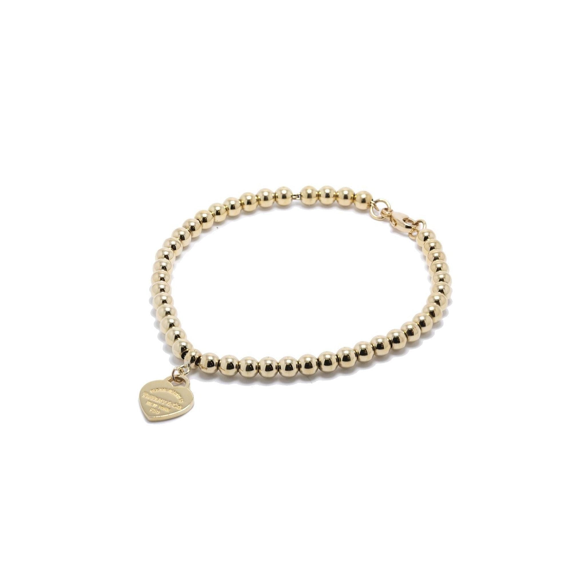 Tiffany & Co. 18k Gold Return to Tiffany Mini Heart Tag Bead Bracelet w/ Box