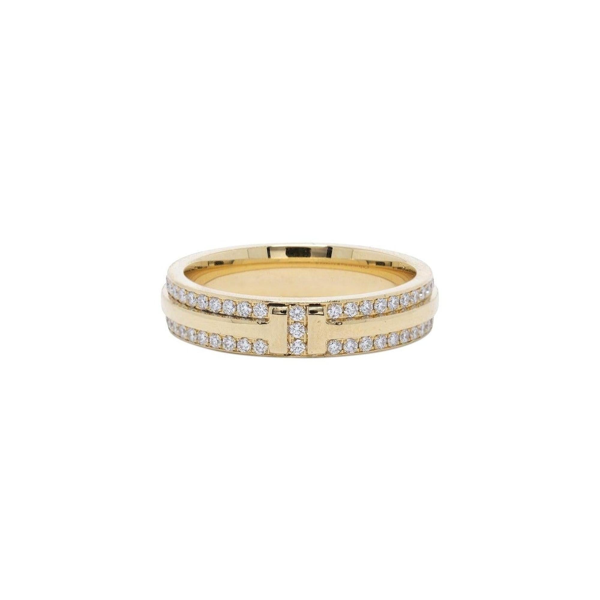Tiffany & Co. 18k Gold T Narrow Pave Diamond Ring