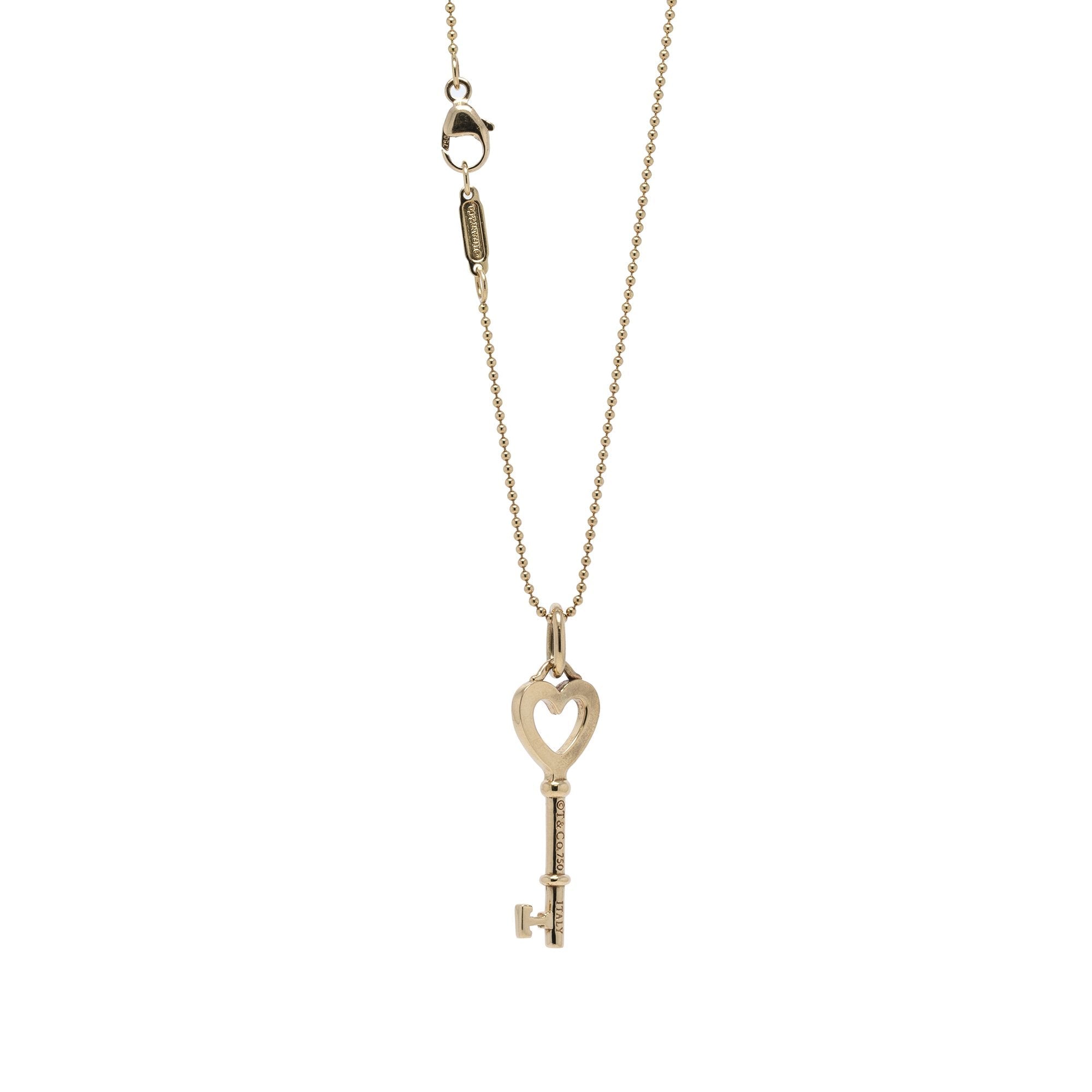 Tiffany & Co. 18k Gold Tiffany Keys Heart Key Pendant Necklace