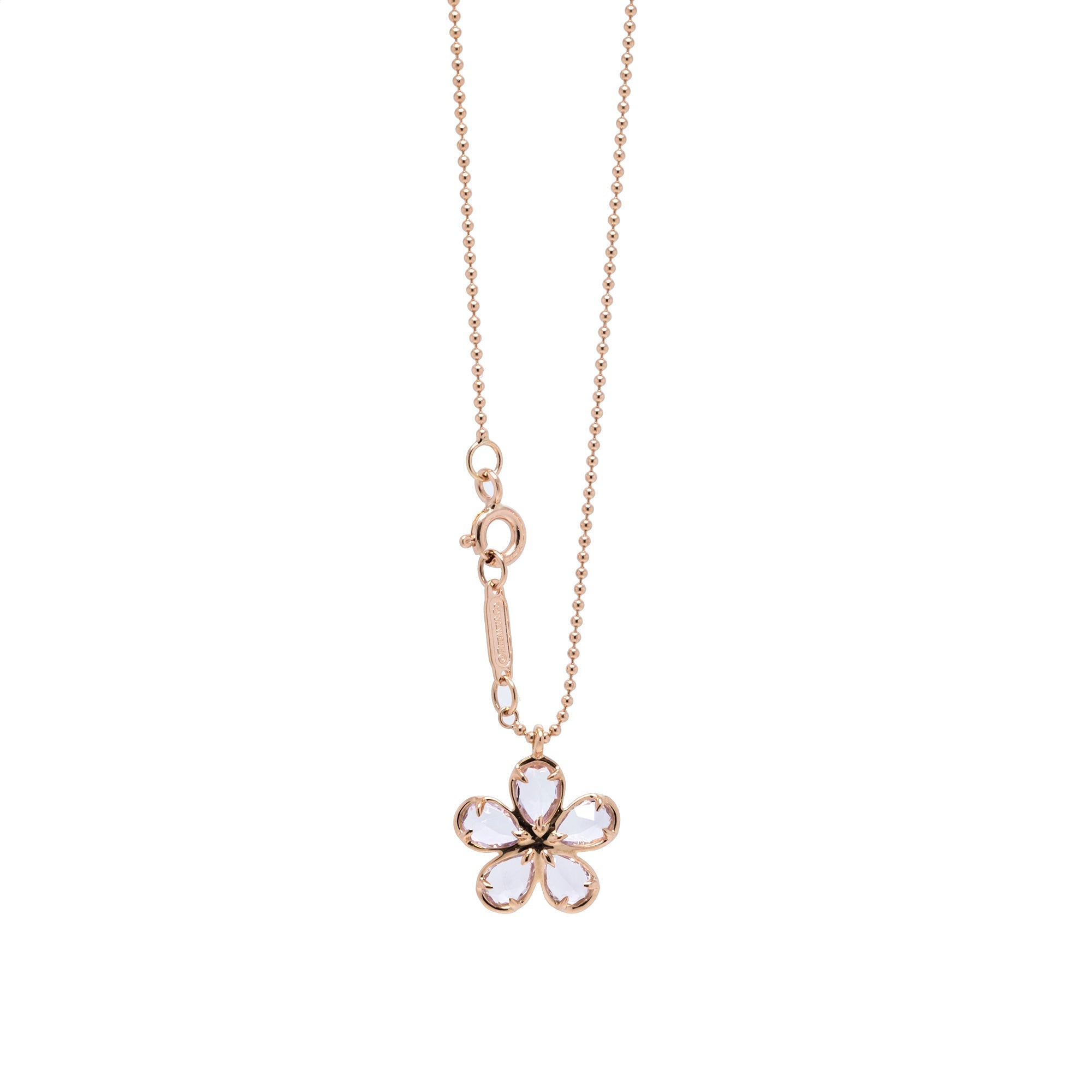 Tiffany & Co. 18k Rose Gold Amethyst & Diamond Flower Pendant Necklace