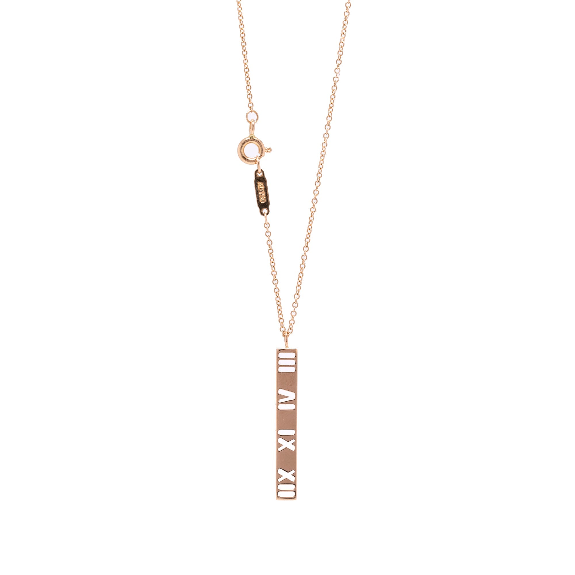 Tiffany & Co. 18k Rose Gold Diamond Atlas Bar Pendant Necklace
