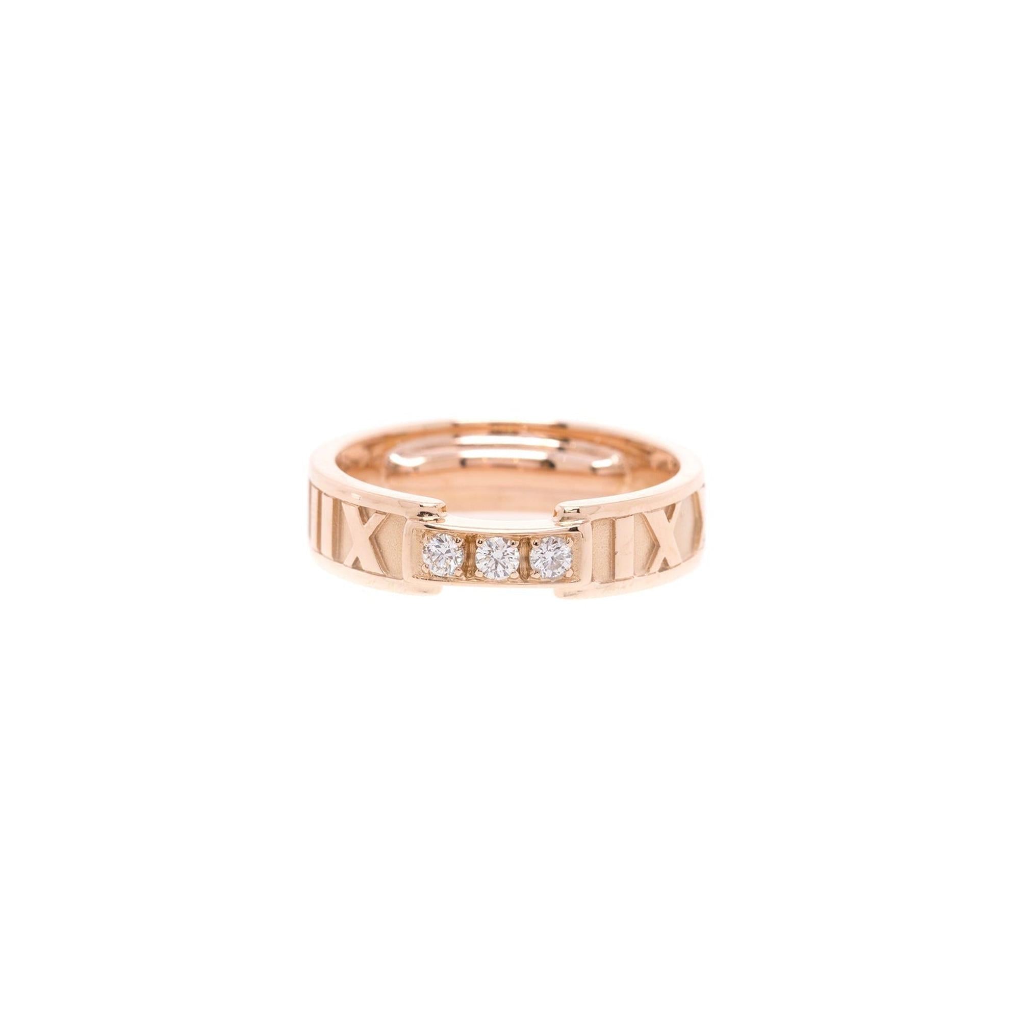 Tiffany & Co. 18k Rose Gold Diamond Atlas Ring w/ Receipt
