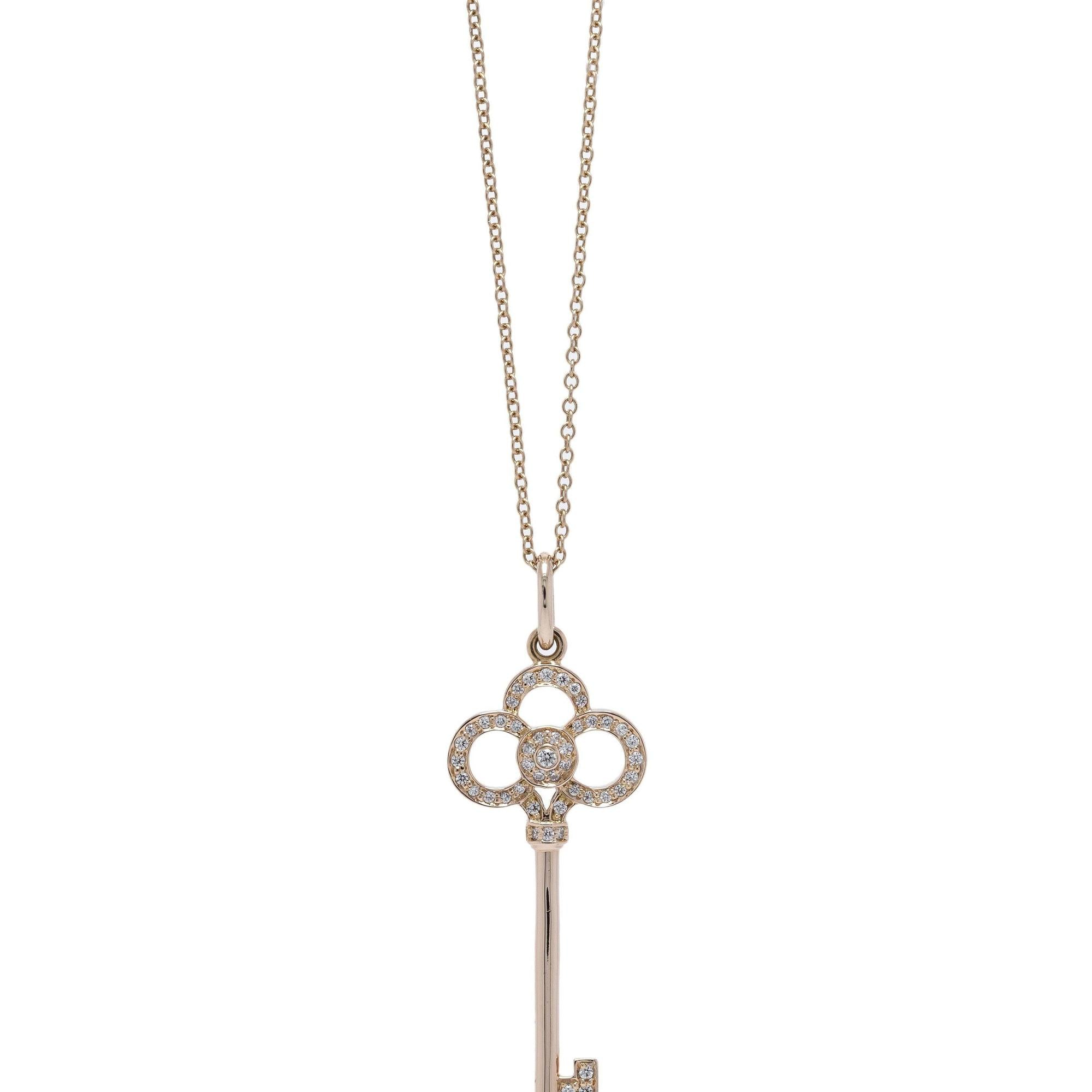 Tiffany & Co. 18k Rose Gold & Diamond Crown Key Pendant Necklace