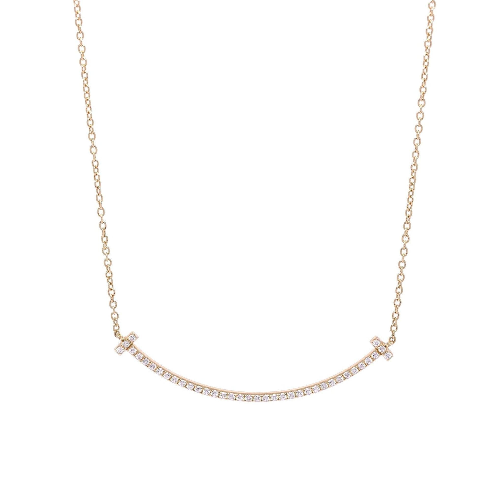Tiffany & Co. 18k Rose Gold Diamond T Smile Pendant Necklace