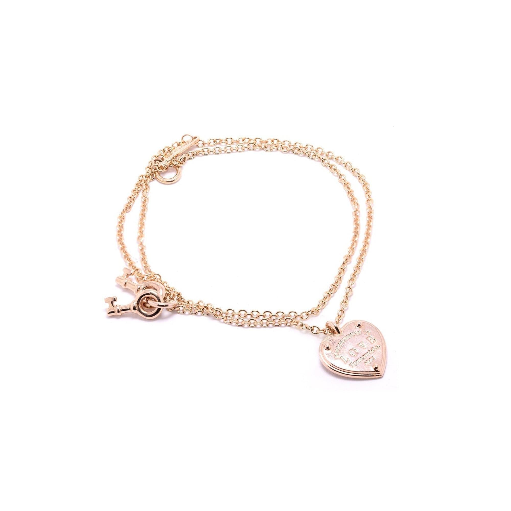 Tiffany & Co. 18k Rose Gold Love Heart Tag Key Bracelet
