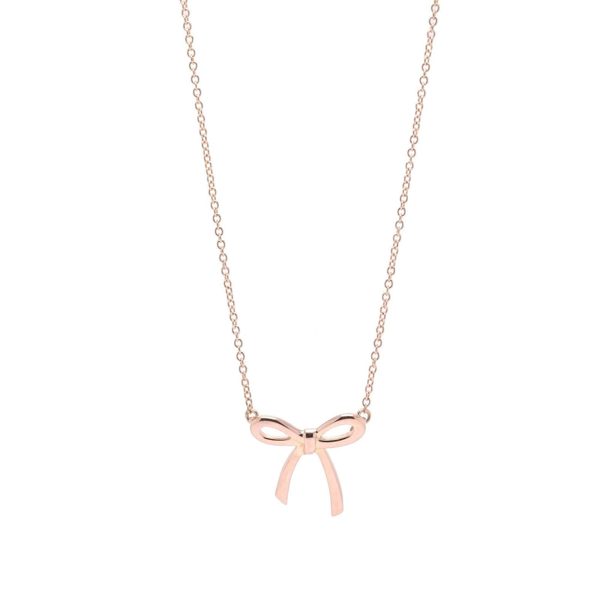 Tiffany & Co. 18k Rose Gold Mini Bow Pendant Necklace