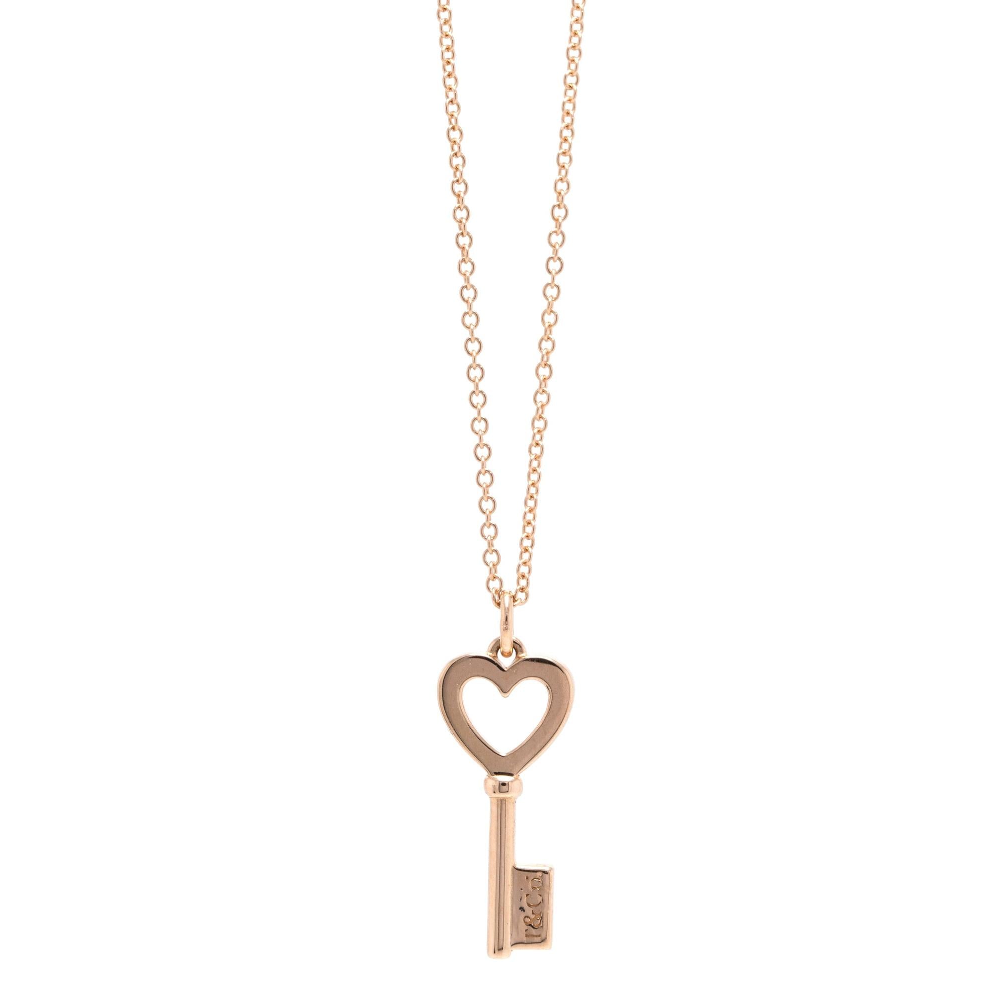Tiffany & Co. 18k Rose Gold Mini Heart Key Pendant Necklace