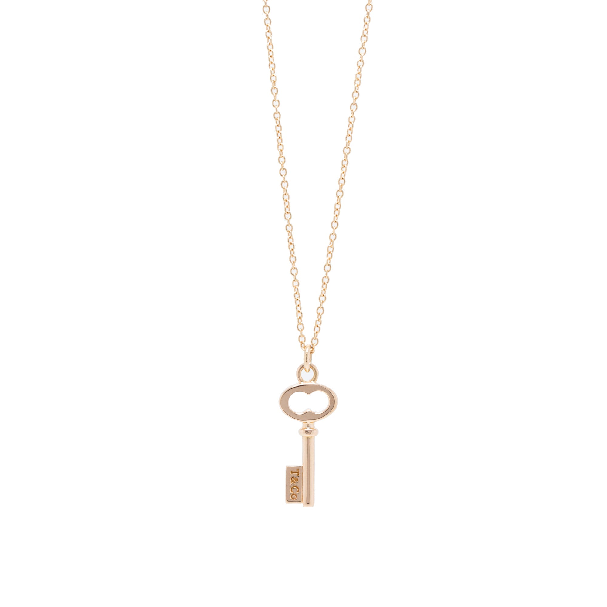 Tiffany & Co. 18k Rose Gold Mini T & Co. Key Pendant Necklace