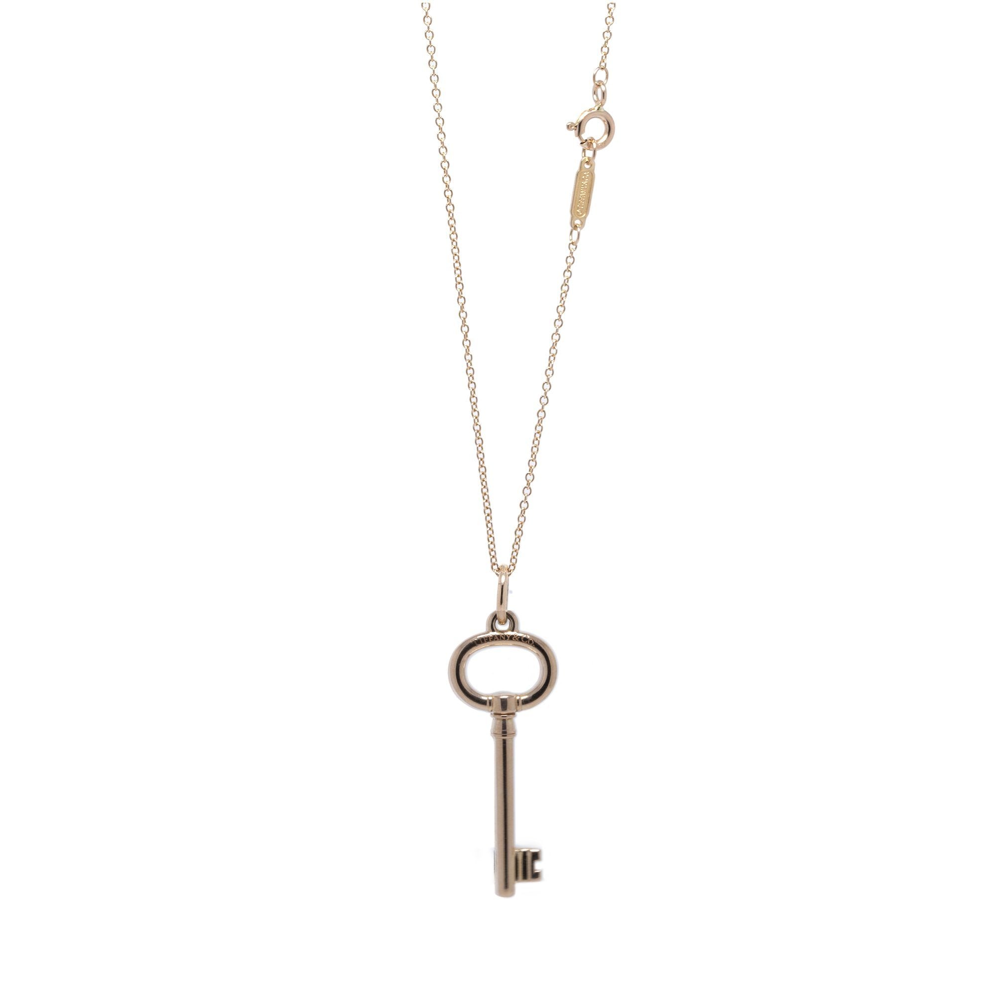 Tiffany & Co. 18k Rose Gold Oval Key Pendant Necklace