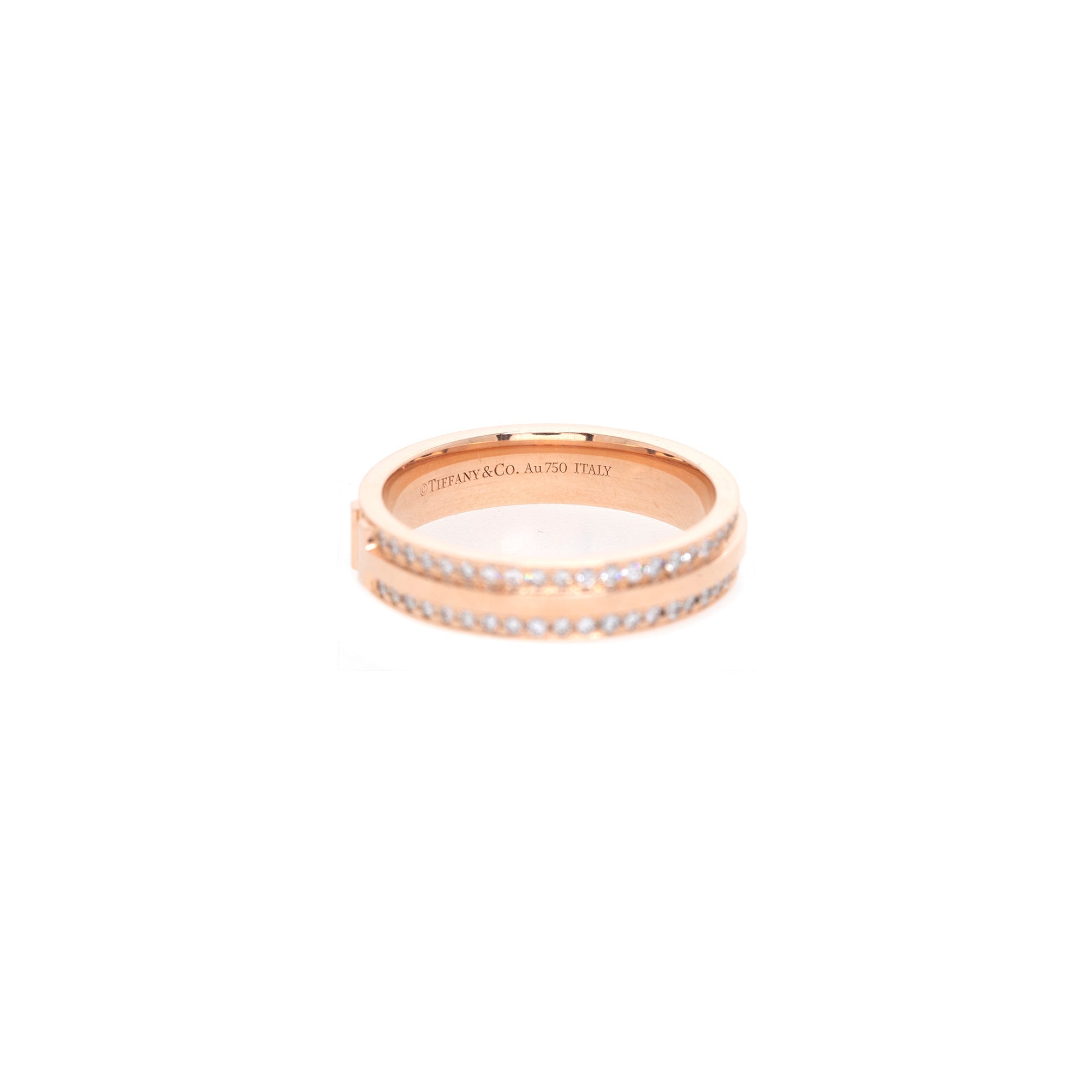 Tiffany & Co. 18k Rose Gold T Narrow Pave Diamond Ring