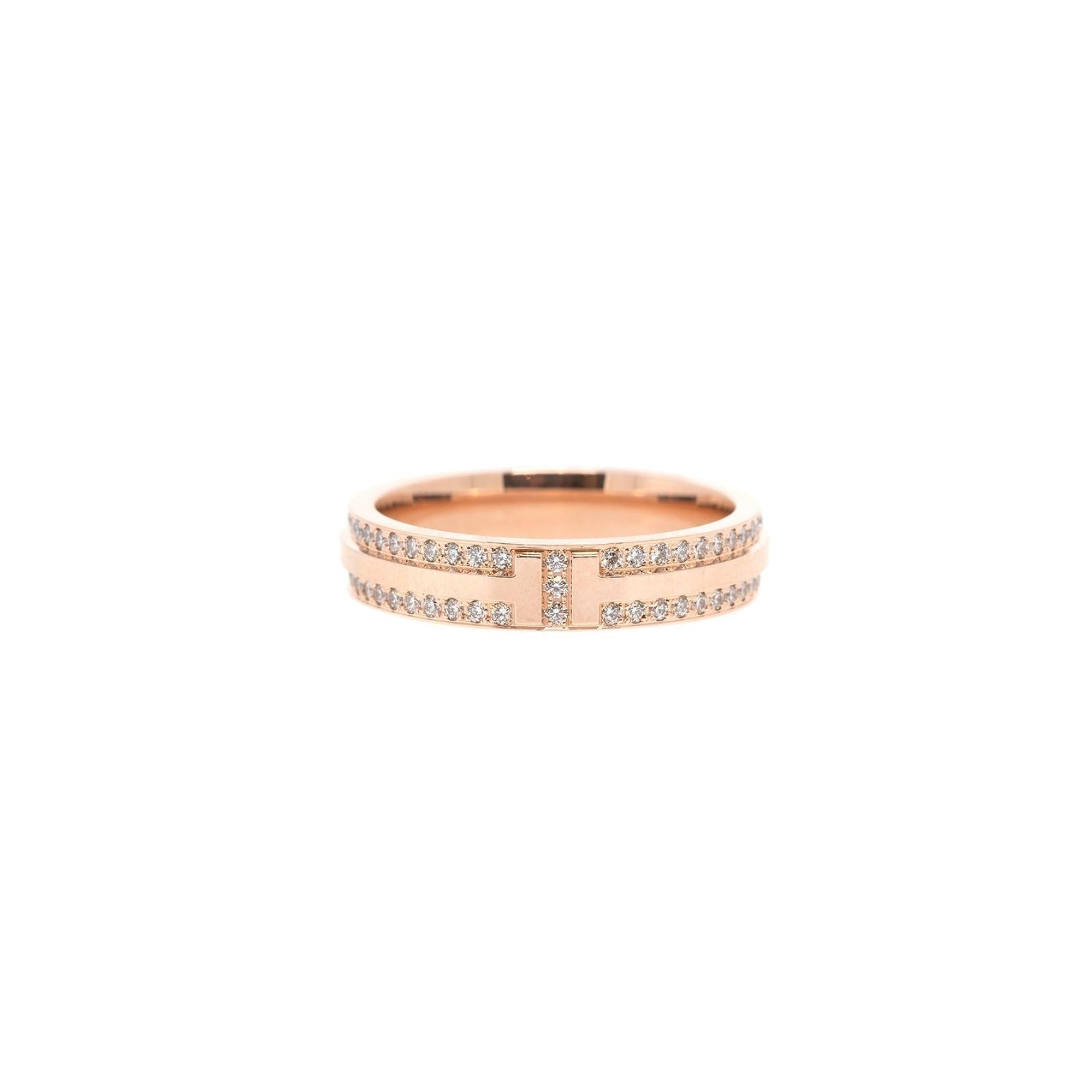Tiffany & Co. 18k Rose Gold T Narrow Pave Diamond Ring