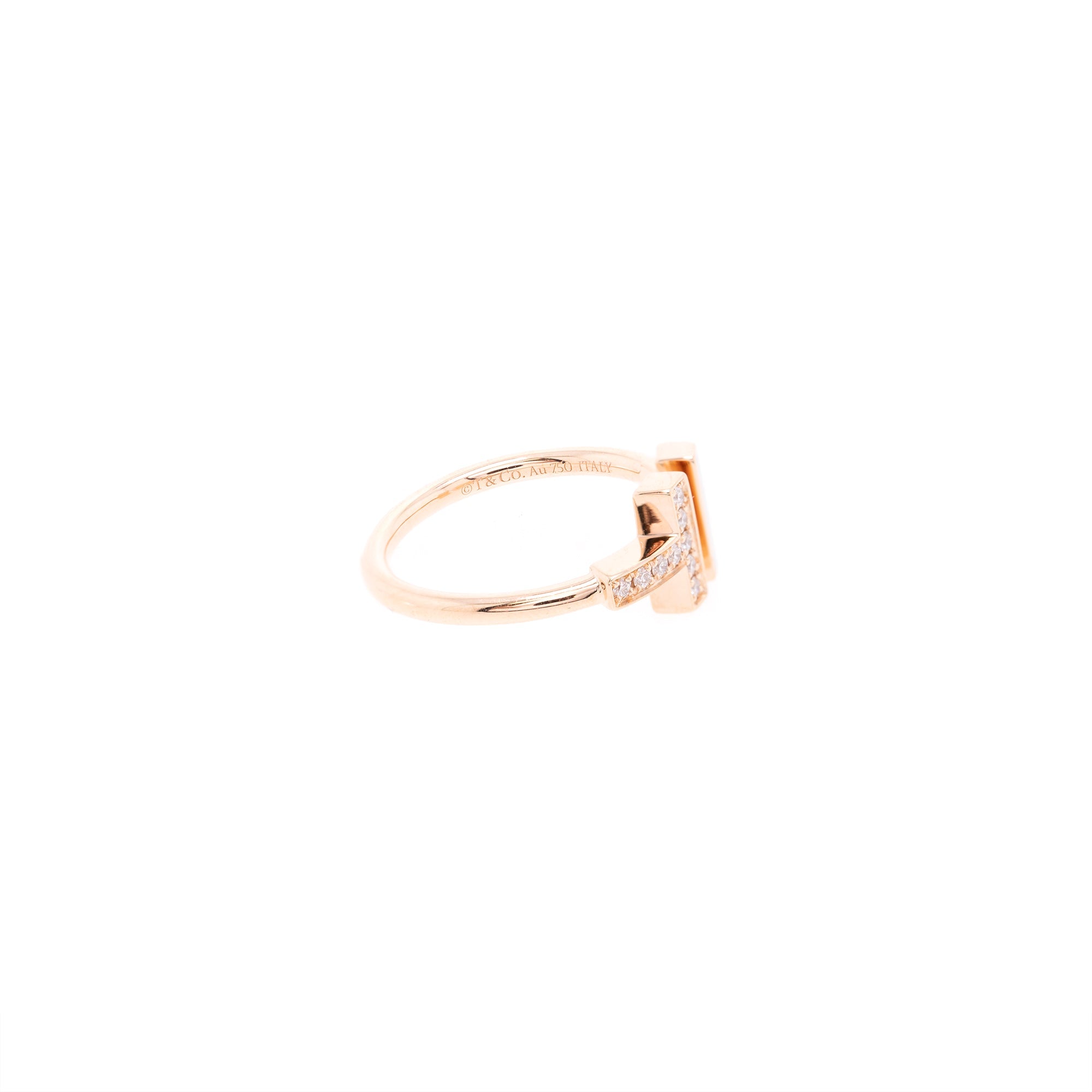 Tiffany & Co. 18k Rose Gold T Wire Ring with Diamonds & Mother of Pearl