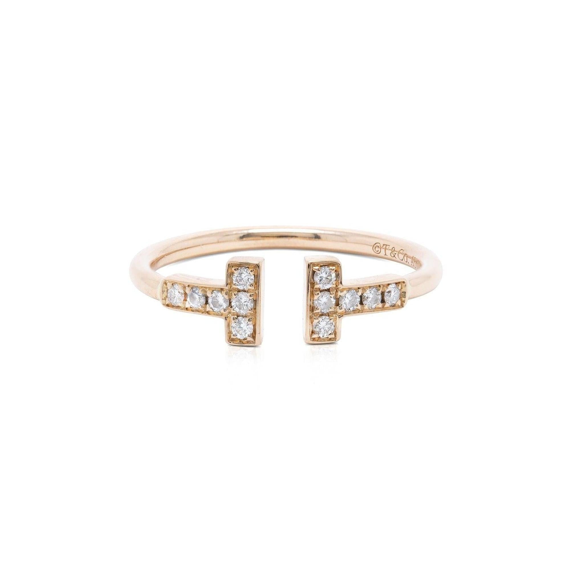 Tiffany & Co. 18k Rose Gold T Wire Ring with Diamonds